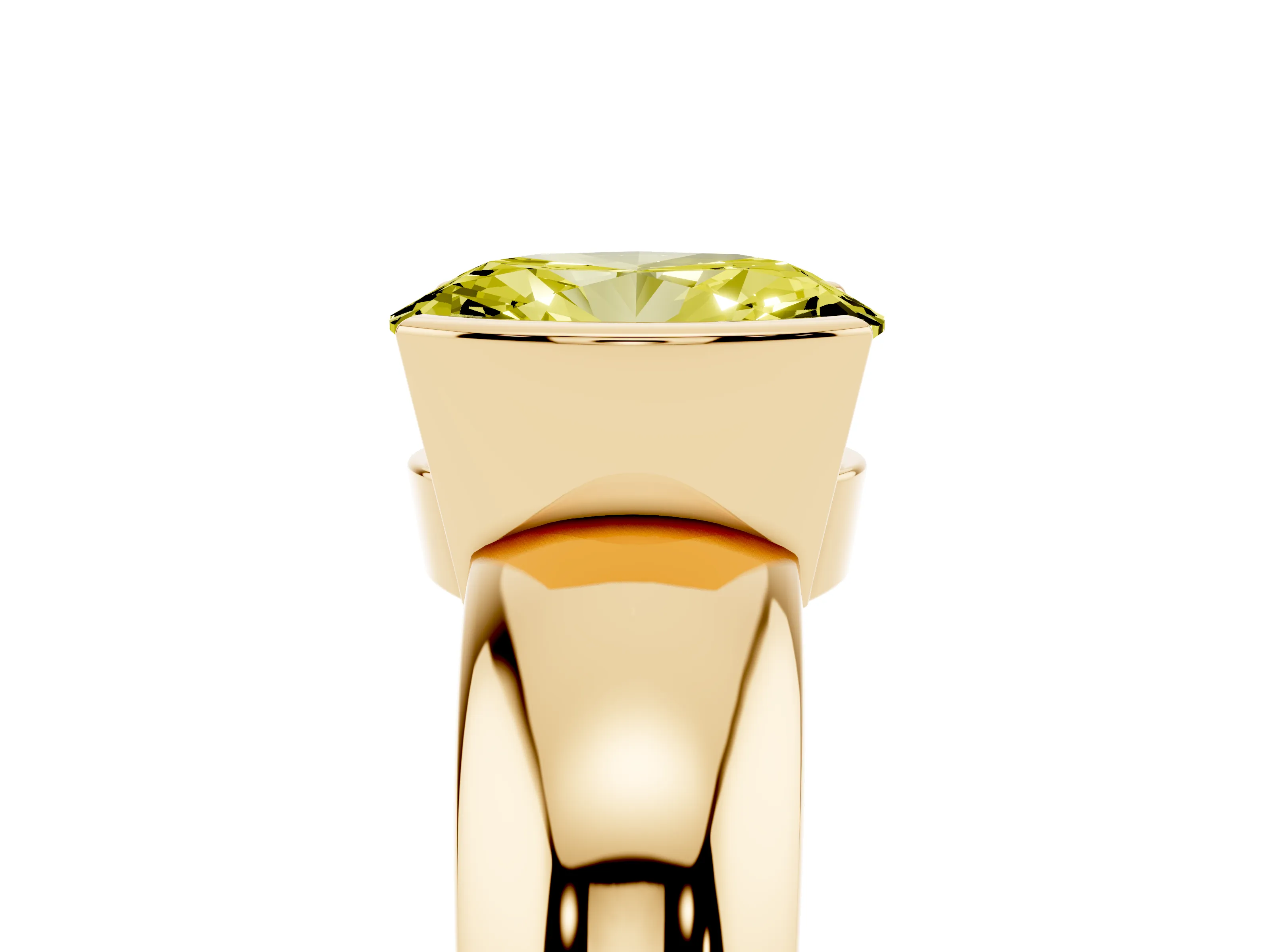 Fancy Yellow Oval Cut Diamond Solitaire Tension Set Ring Set in Yellow gold with Wide Band