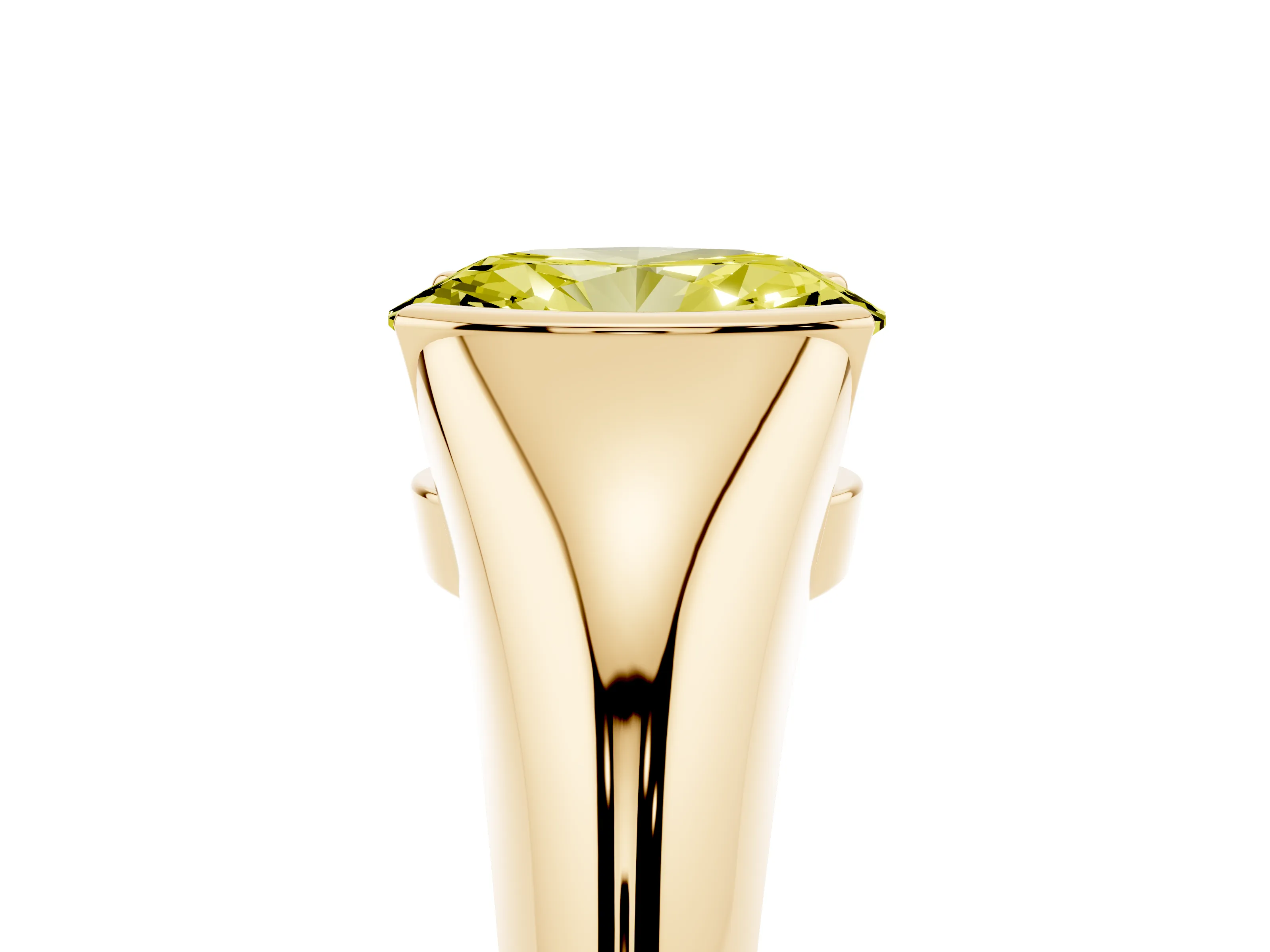 Fancy Yellow Oval Cut Diamond Solitaire Tension Set Ring Set in Yellow gold