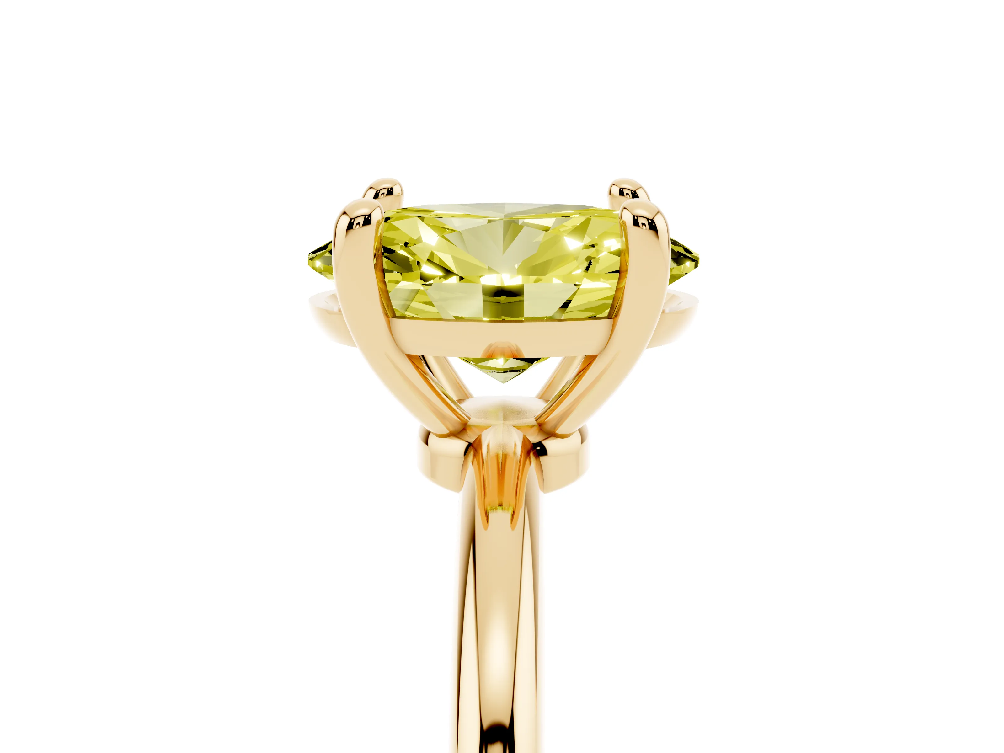 Fancy Yellow Oval Cut Diamond Solitaire Ring Set in Yellow gold with Secure Prong Setting on a Classic Band