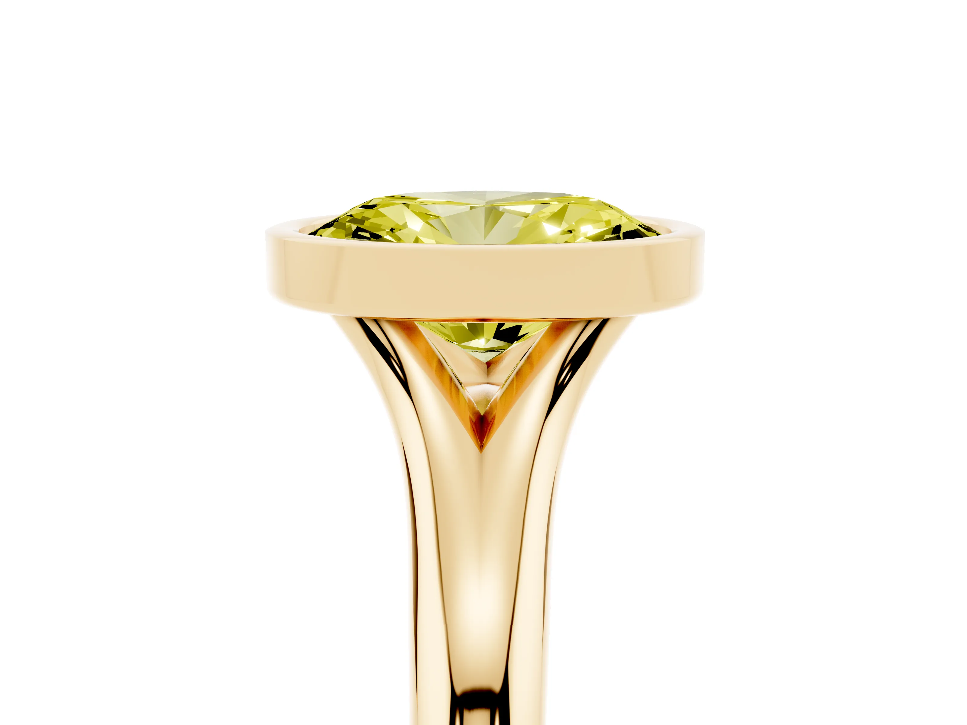 Fancy Yellow Bezel Set Oval Cut Diamond Solitaire Ring Set in Yellow gold with Smooth Band