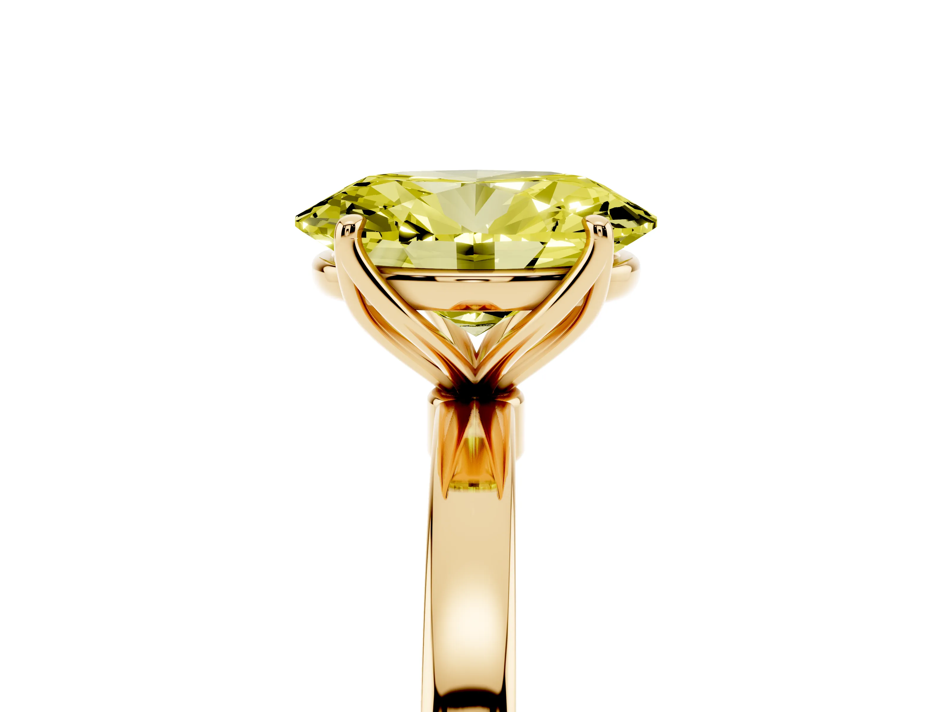 Fancy Yellow Oval Cut Diamond Solitaire Ring Set in Yellow gold with Prong Setting and Thin Polished Band