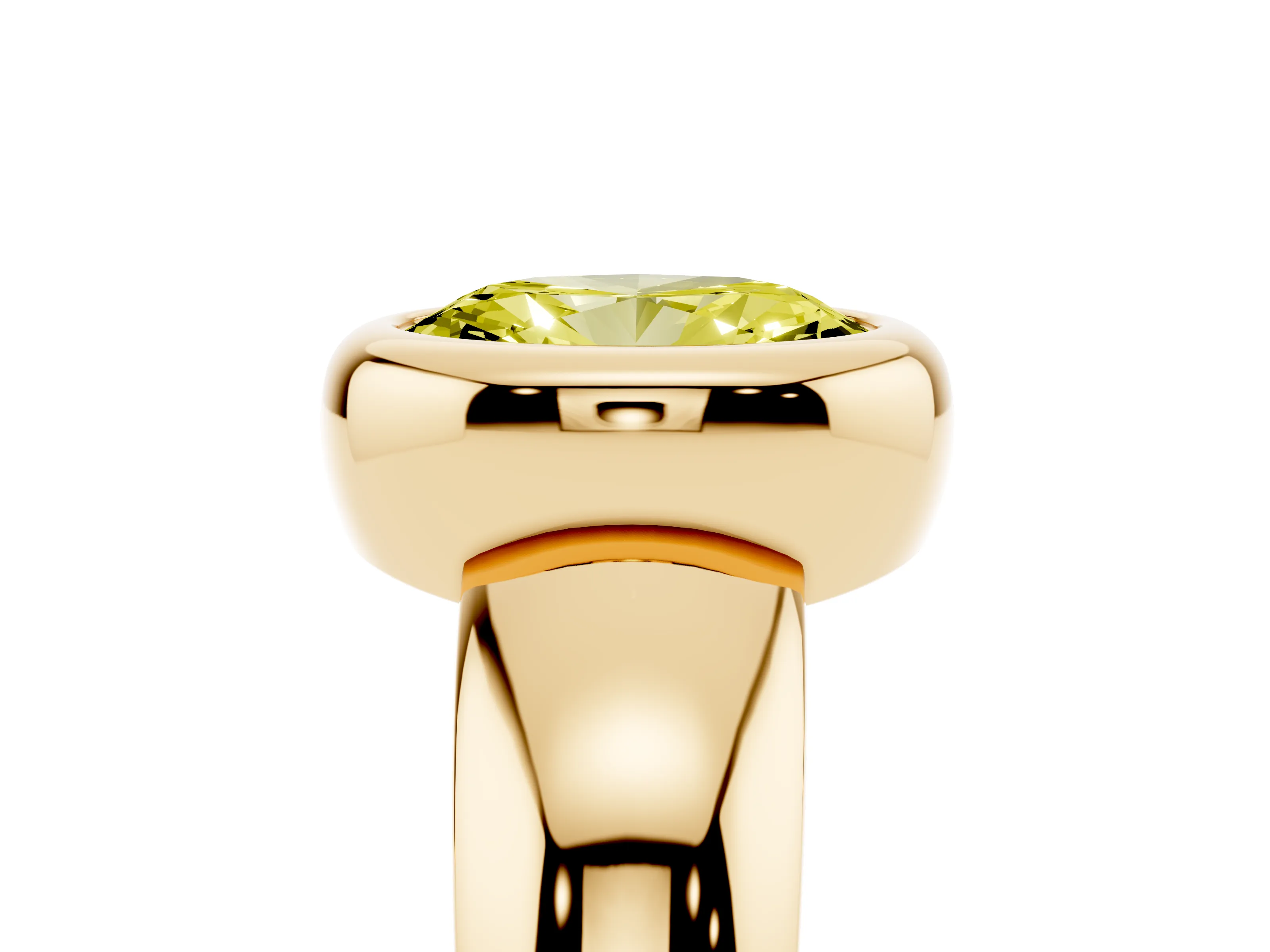 Fancy Yellow Bezel Set Oval Cut Diamond Solitaire Ring Set in Yellow gold with Wide Band