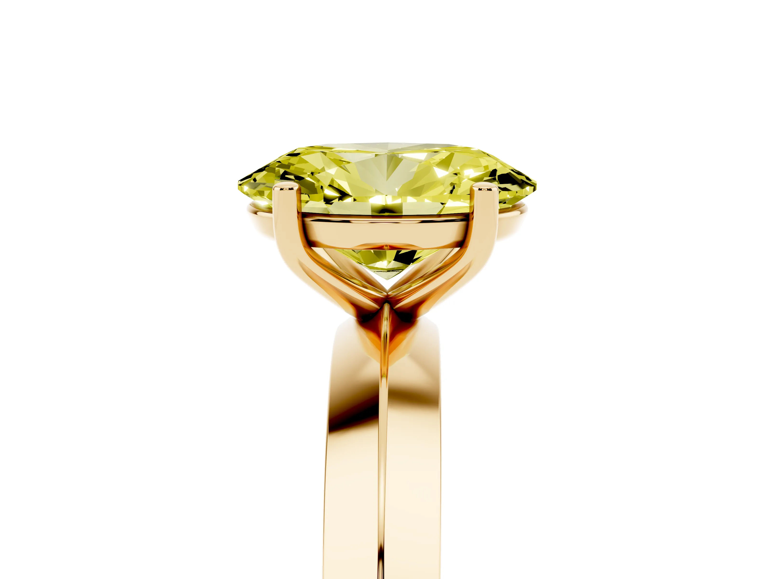 Fancy Yellow Oval Cut Diamond Solitaire Engagement Ring Set in Yellow gold with Flat Band and Prong Setting
