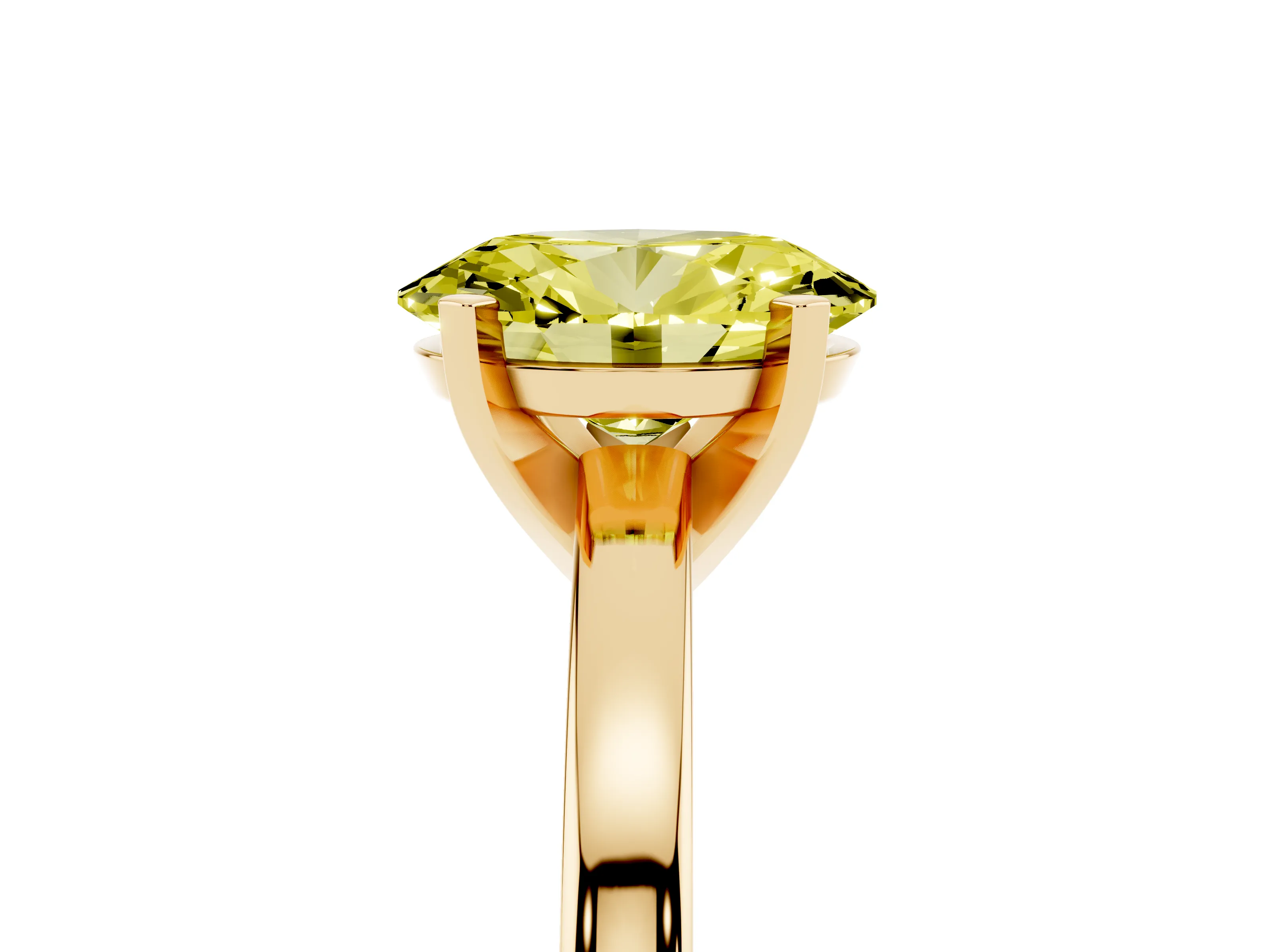 Fancy Yellow Oval Cut Diamond Solitaire Engagement Ring Set in Yellow gold with Prong Setting on a Classic Band