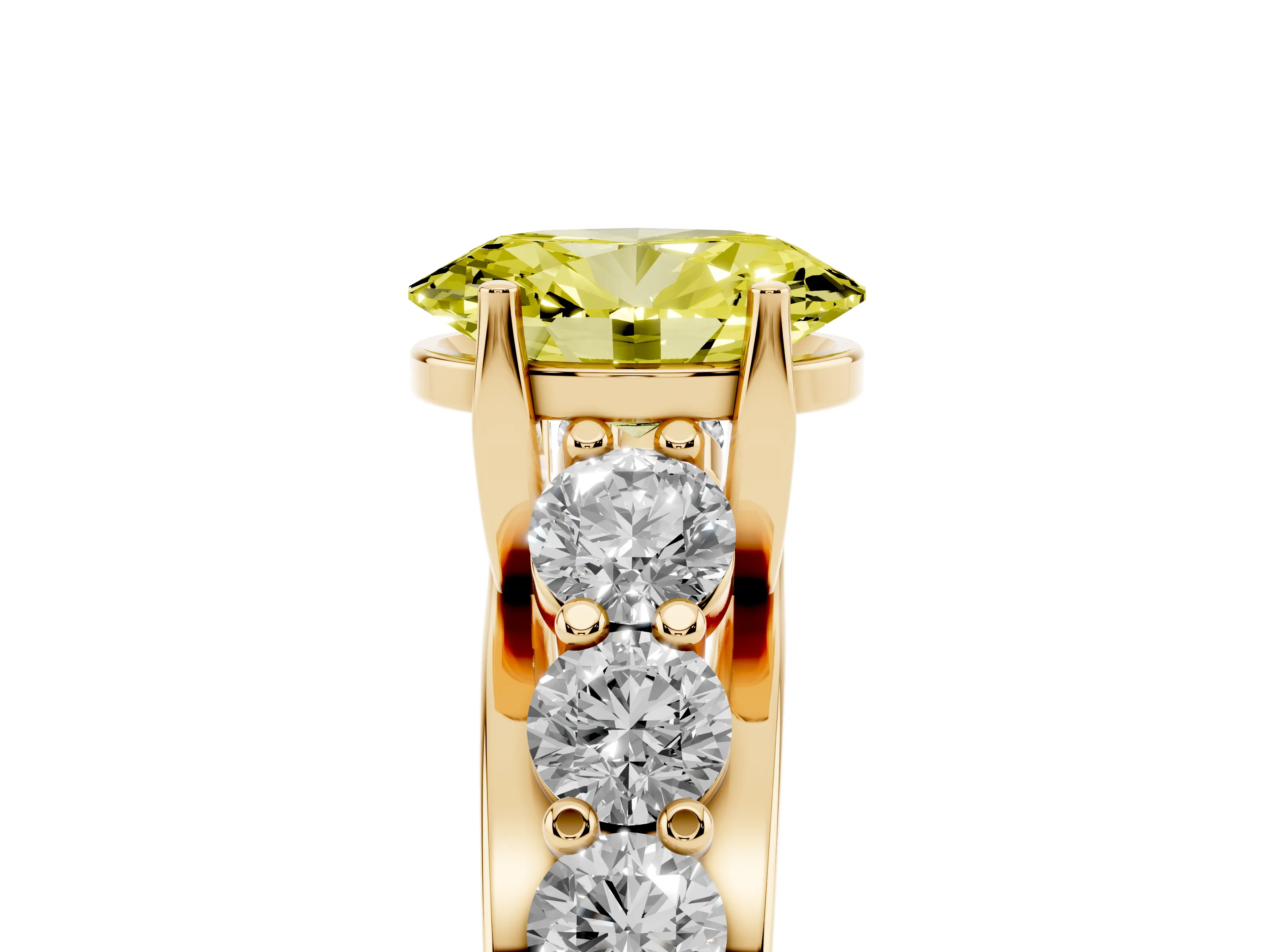 Fancy Yellow Oval Cut Diamond Pavé Engagement Ring Set in Yellow gold with Prong Setting