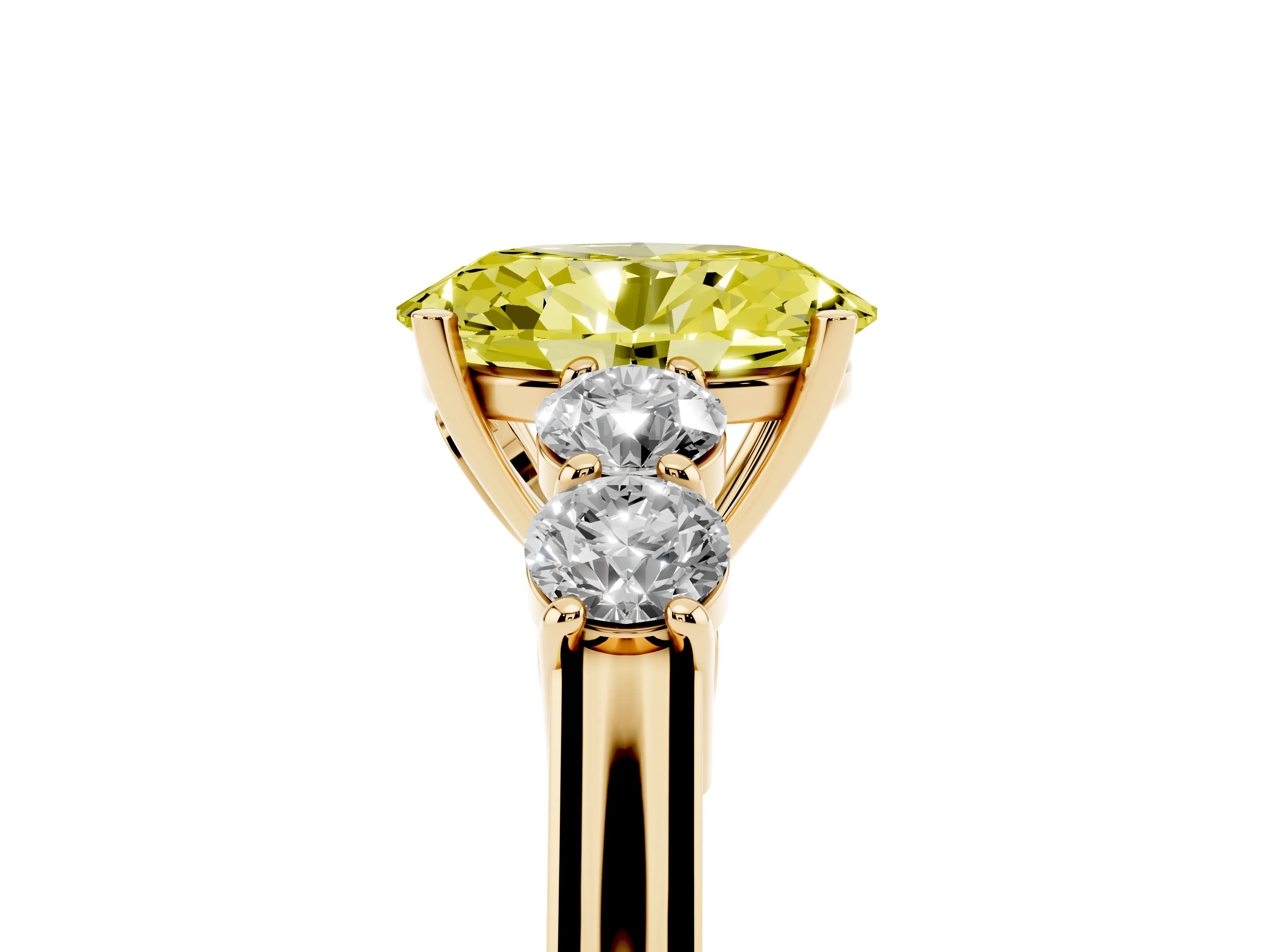 Fancy Yellow Oval Cut Diamond Five-Stone Prong Set Band Ring Set in Yellow gold with Polished Band