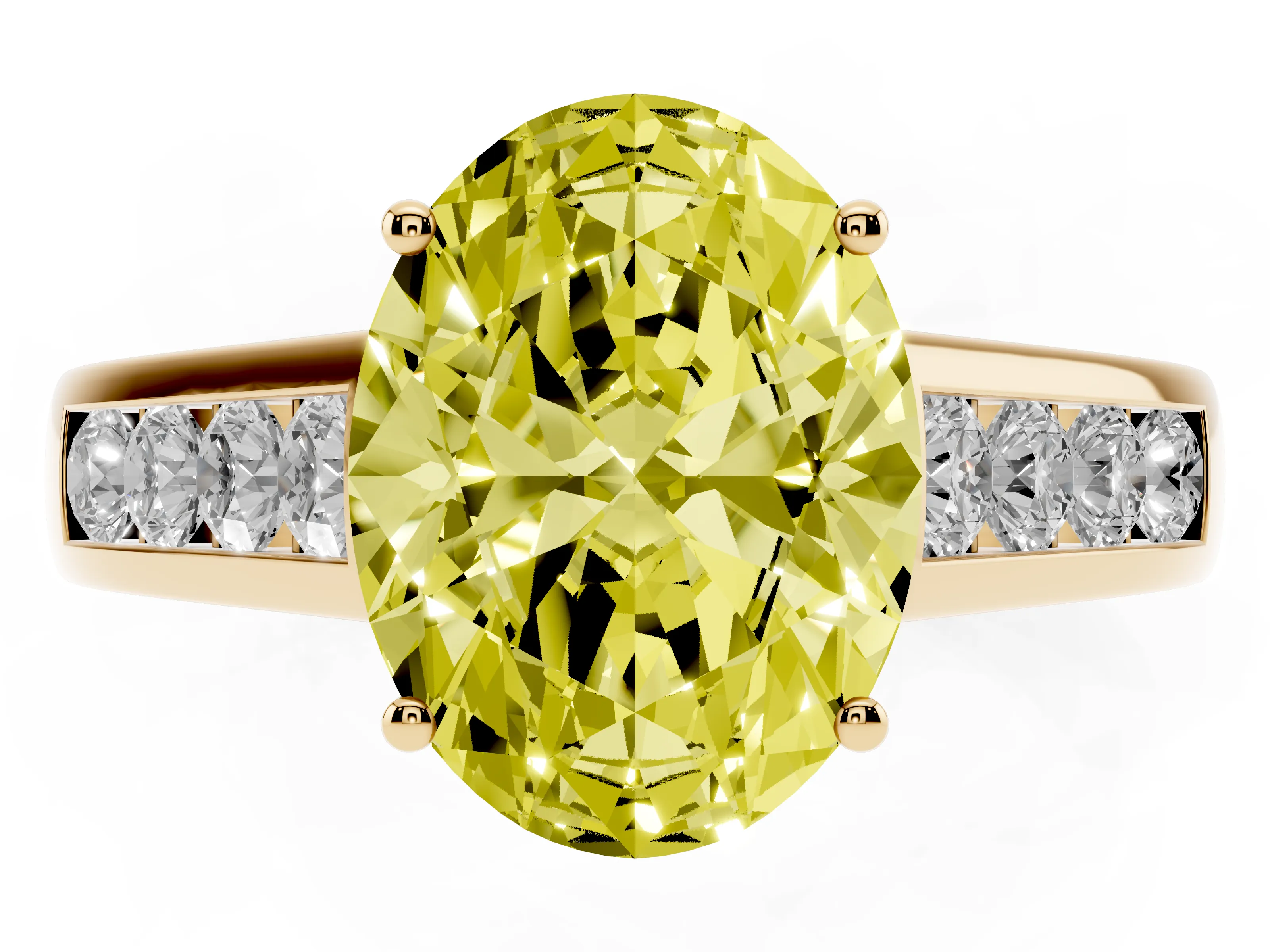 Fancy Yellow Oval Cut Diamond Solitaire Channel-Set Engagement Ring Set in Yellow gold with Prong Setting