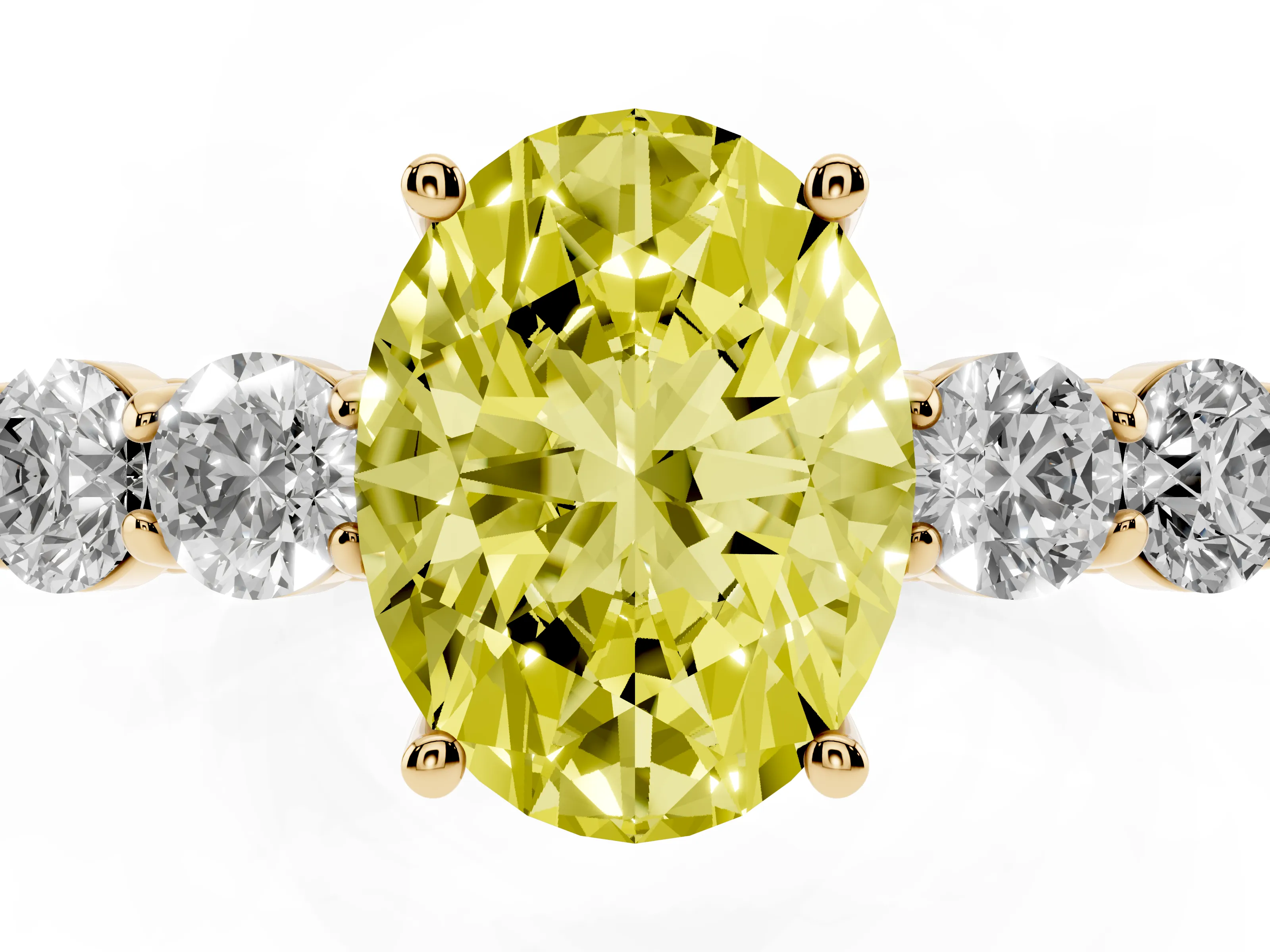 Fancy Yellow Oval Cut Diamond Five-Stone Prong Set Band Ring Set in Yellow gold with Polished Band