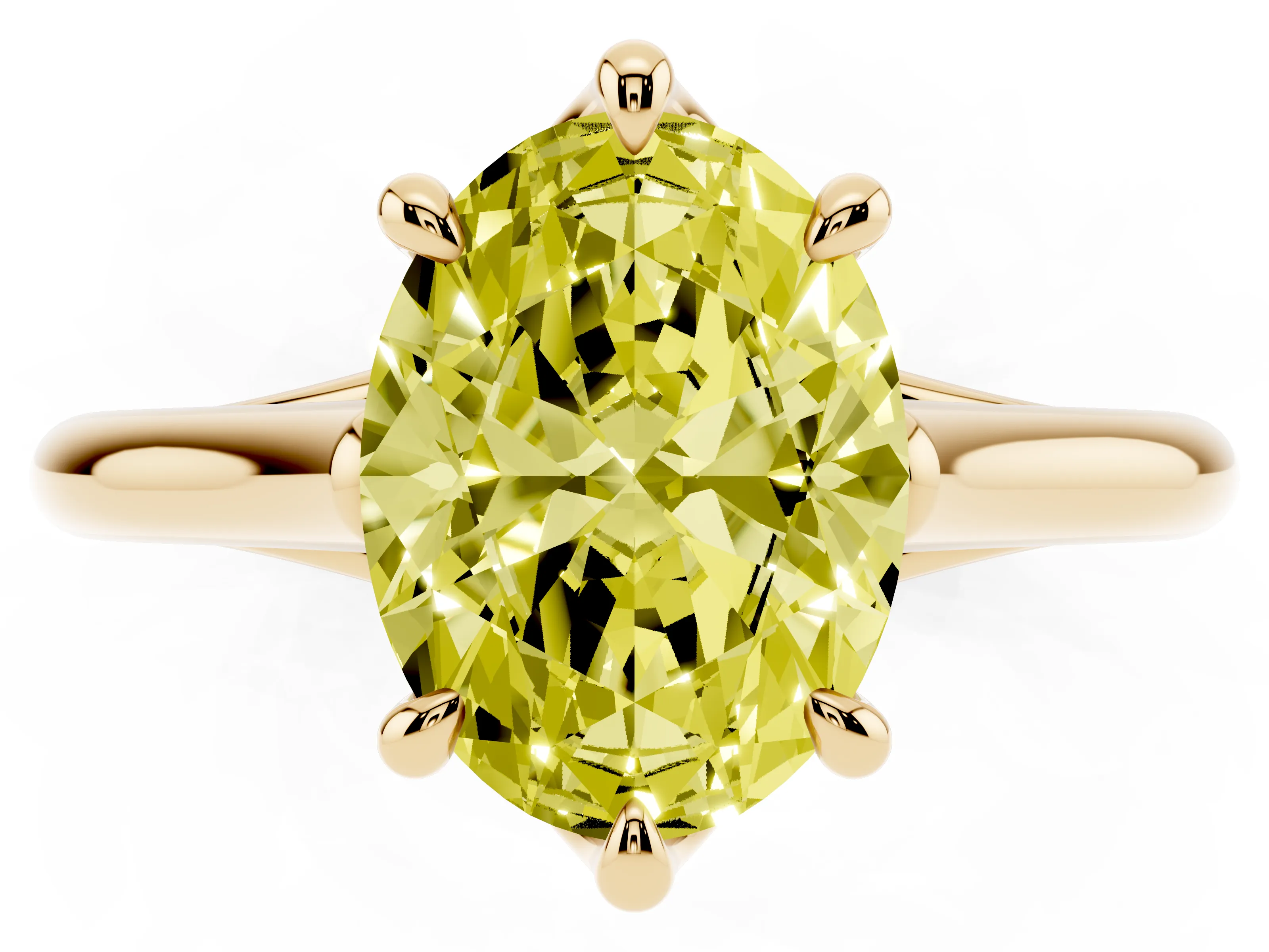 Fancy Yellow Oval Cut Diamond Solitaire Engagement Ring Set in Yellow gold with Prong Setting and Plain Classic Band