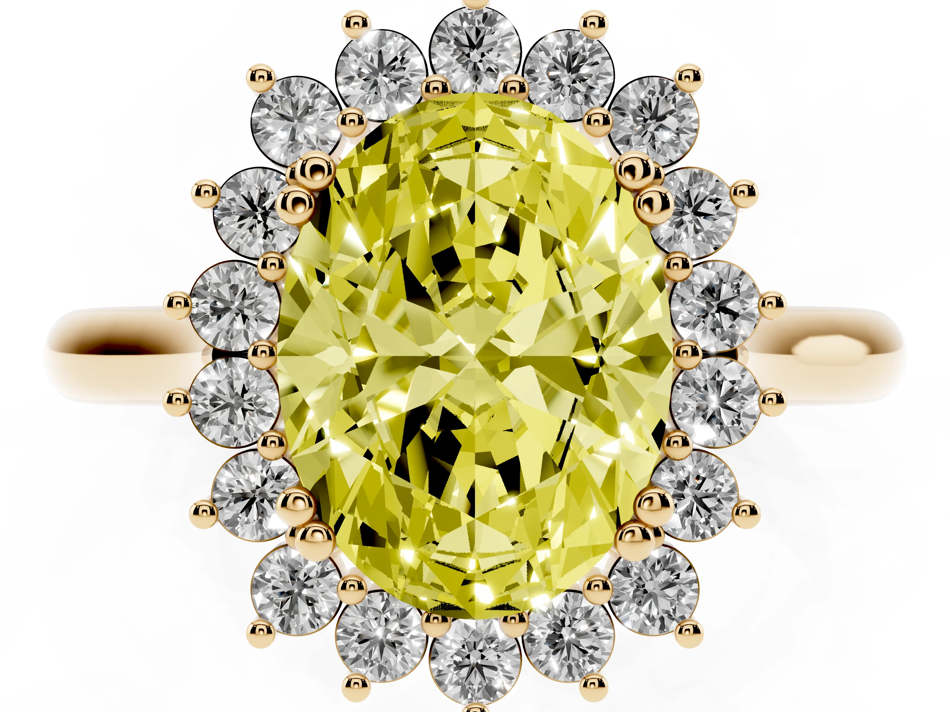 Fancy Yellow Oval Cut Diamond Halo Ring Set in Yellow gold with Plain Solitaire Band and Prong Setting