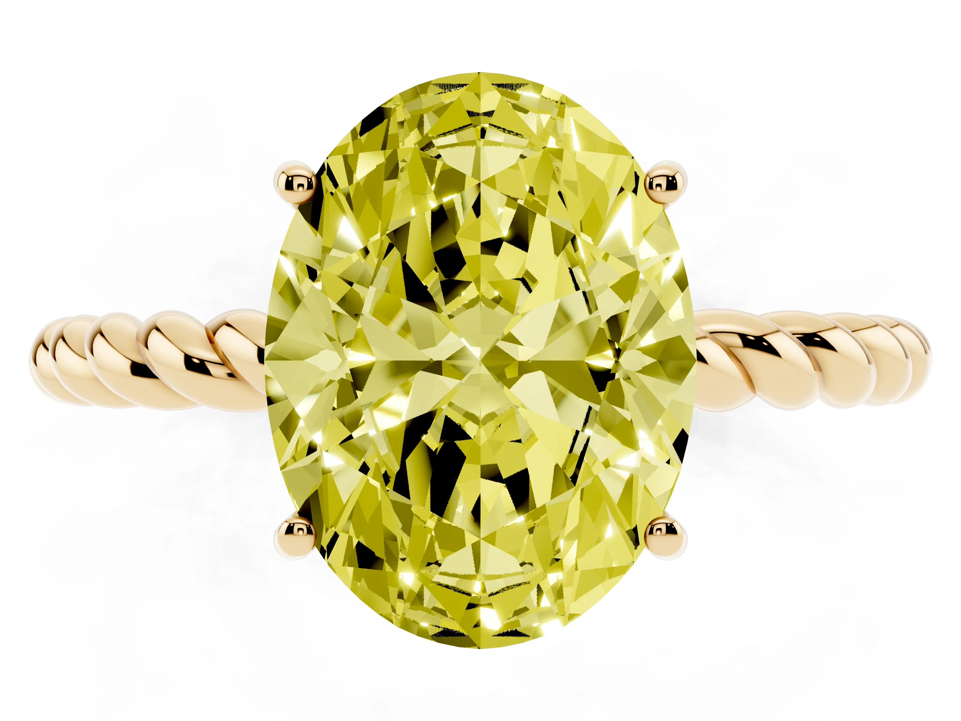 Fancy Yellow Oval Cut Diamond Solitaire Twisted Band Ring Set in Yellow gold with Prong Solitaire Setting