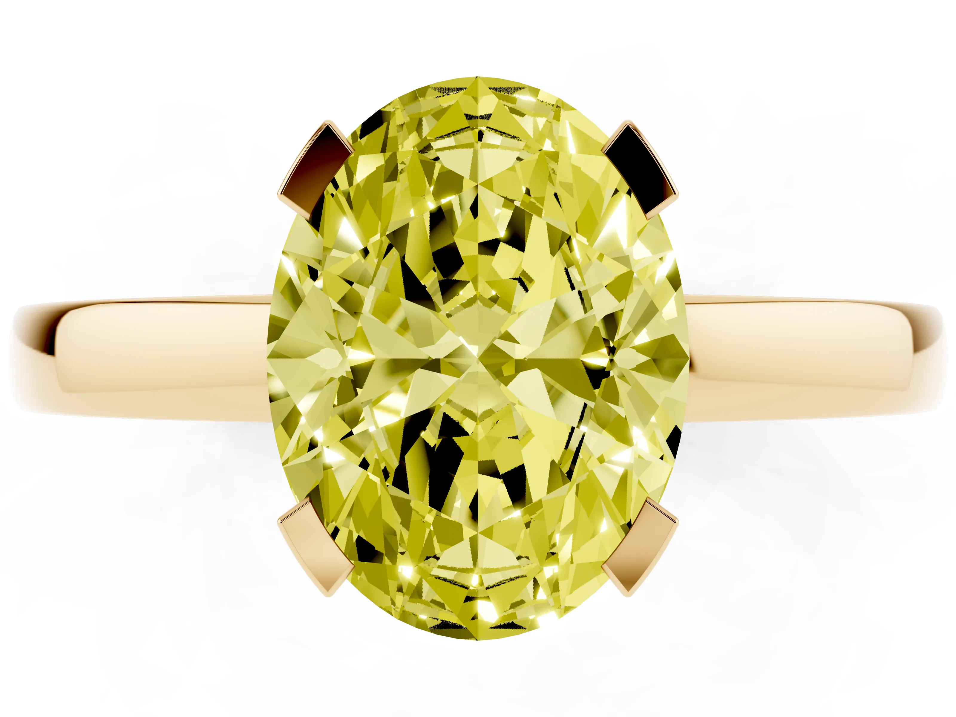 Fancy Yellow Oval Cut Diamond Solitaire Ring Set in Yellow gold with Prong Head and Smooth Polished Band