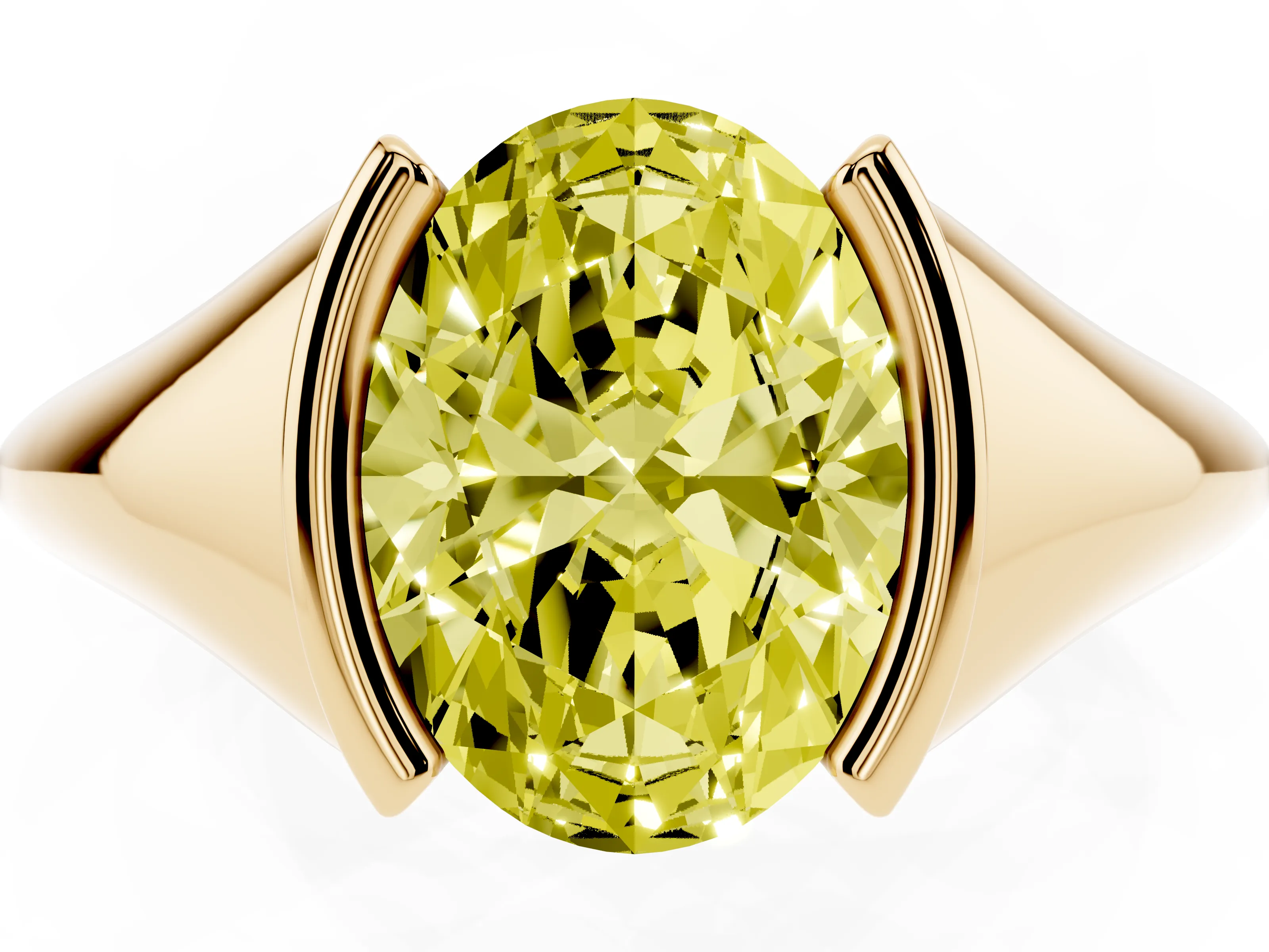 Fancy Yellow Oval Cut Diamond Solitaire Tension Set Ring Set in Yellow gold