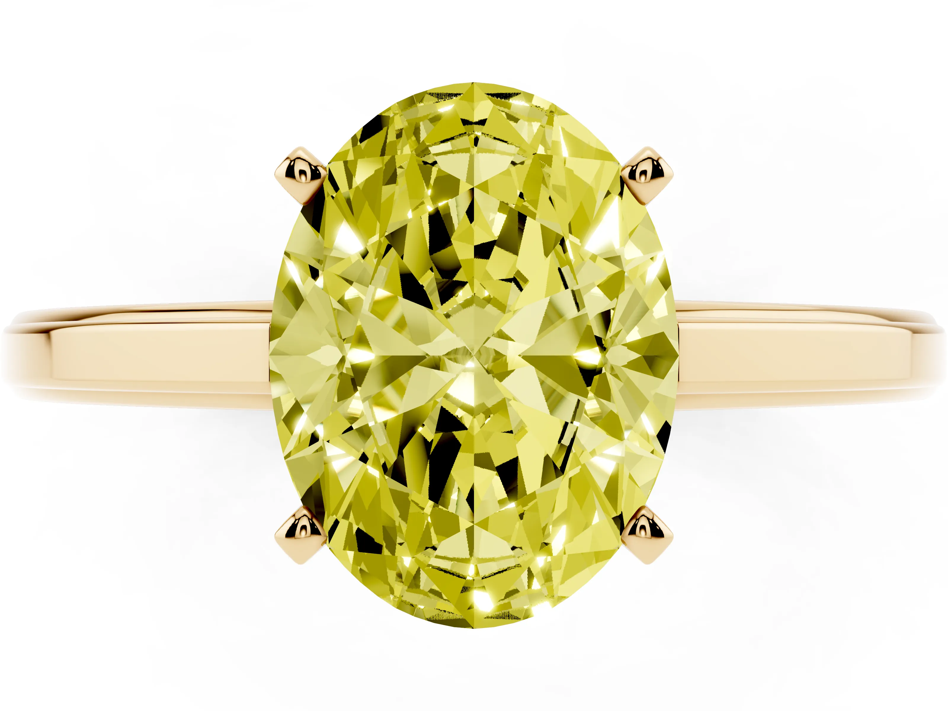 Fancy Yellow Oval Cut Diamond Solitaire Ring Set in Yellow gold with Prong Setting and Classic Band