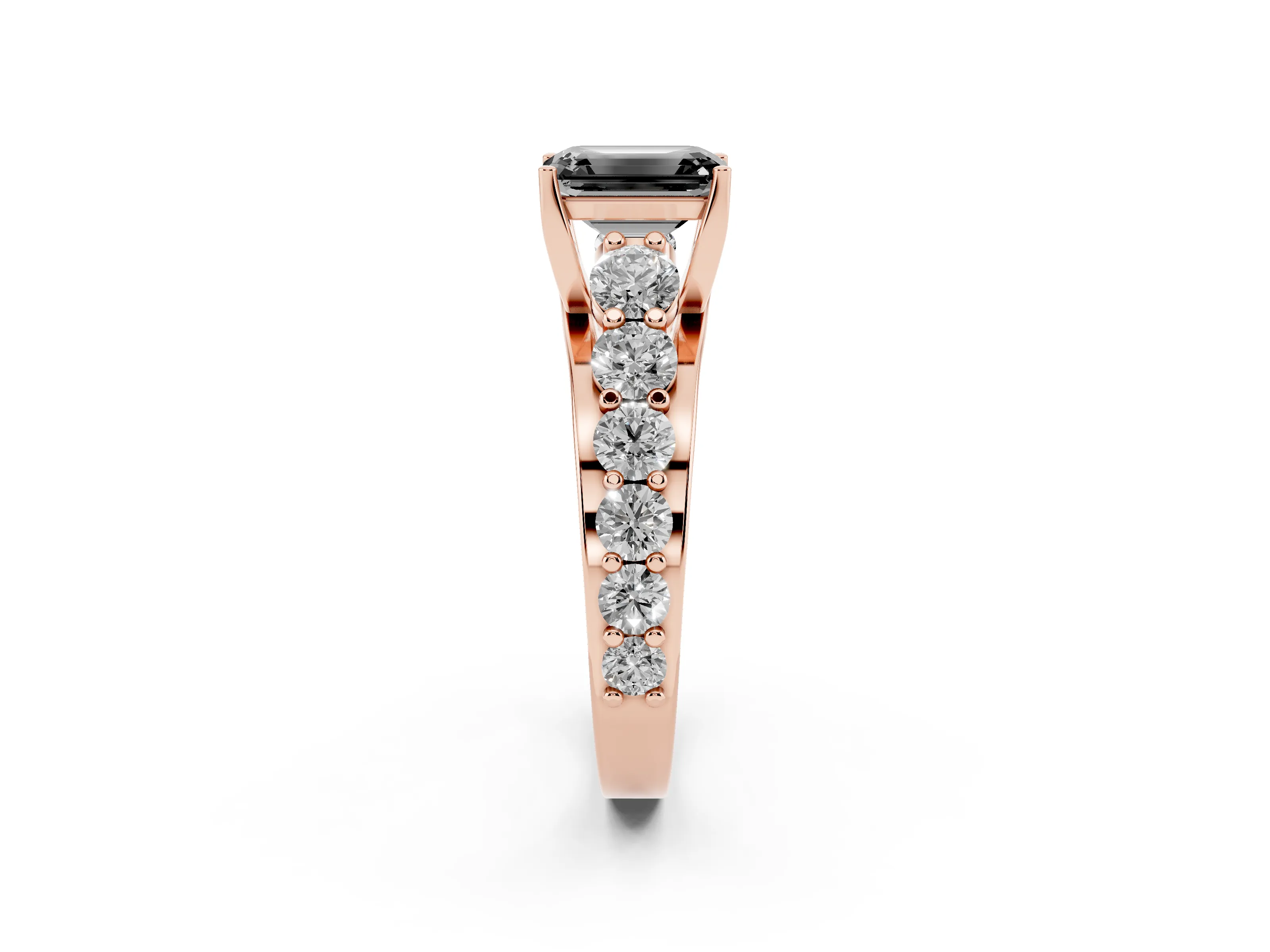 Fancy Black Emerald Cut Diamond Pavé Engagement Ring Set in Rose gold with Prong Setting