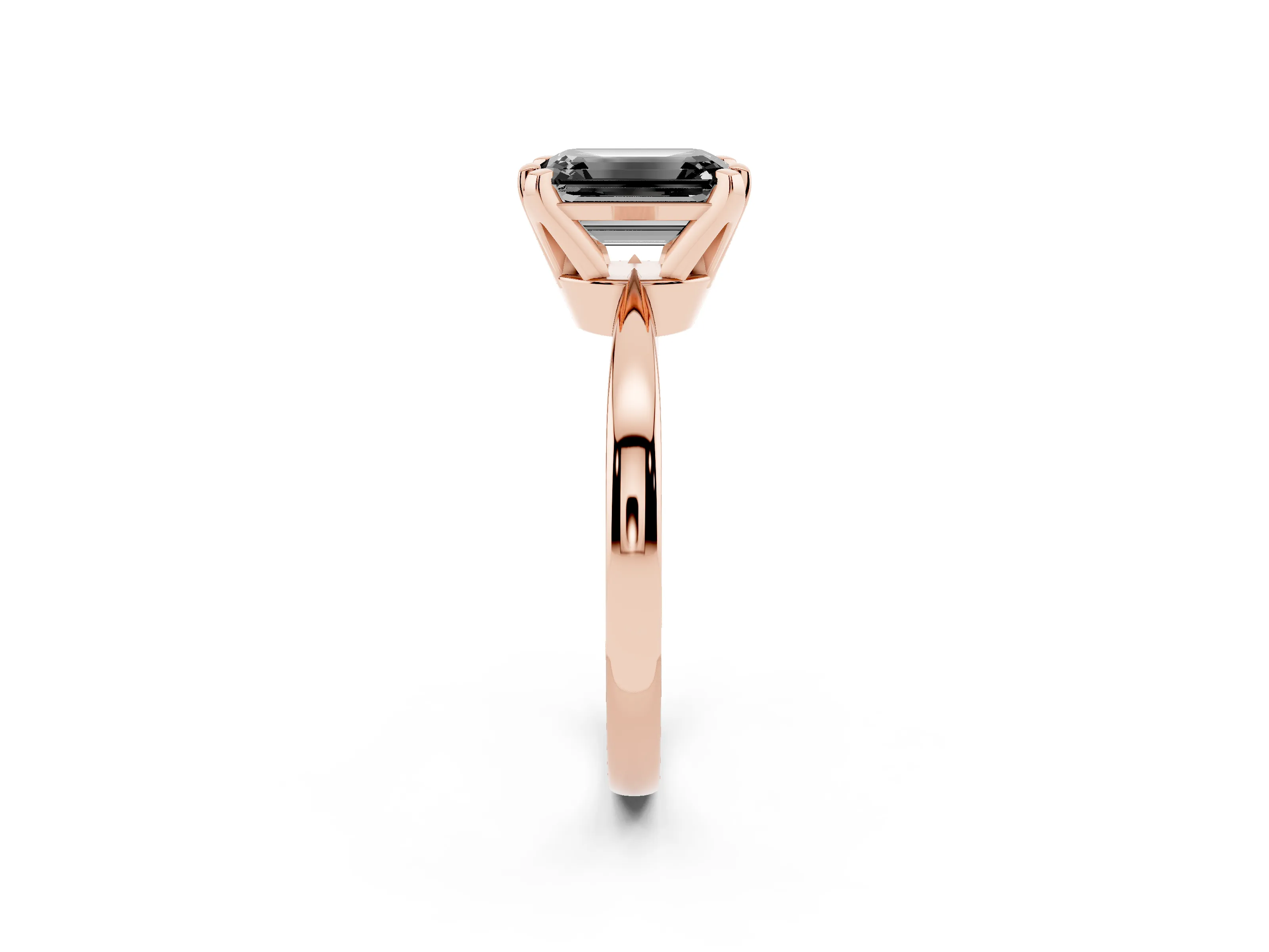 Fancy Black Emerald Cut Diamond Solitaire Engagement Ring Set in Rose gold with Slim Tapered Solitaire Band