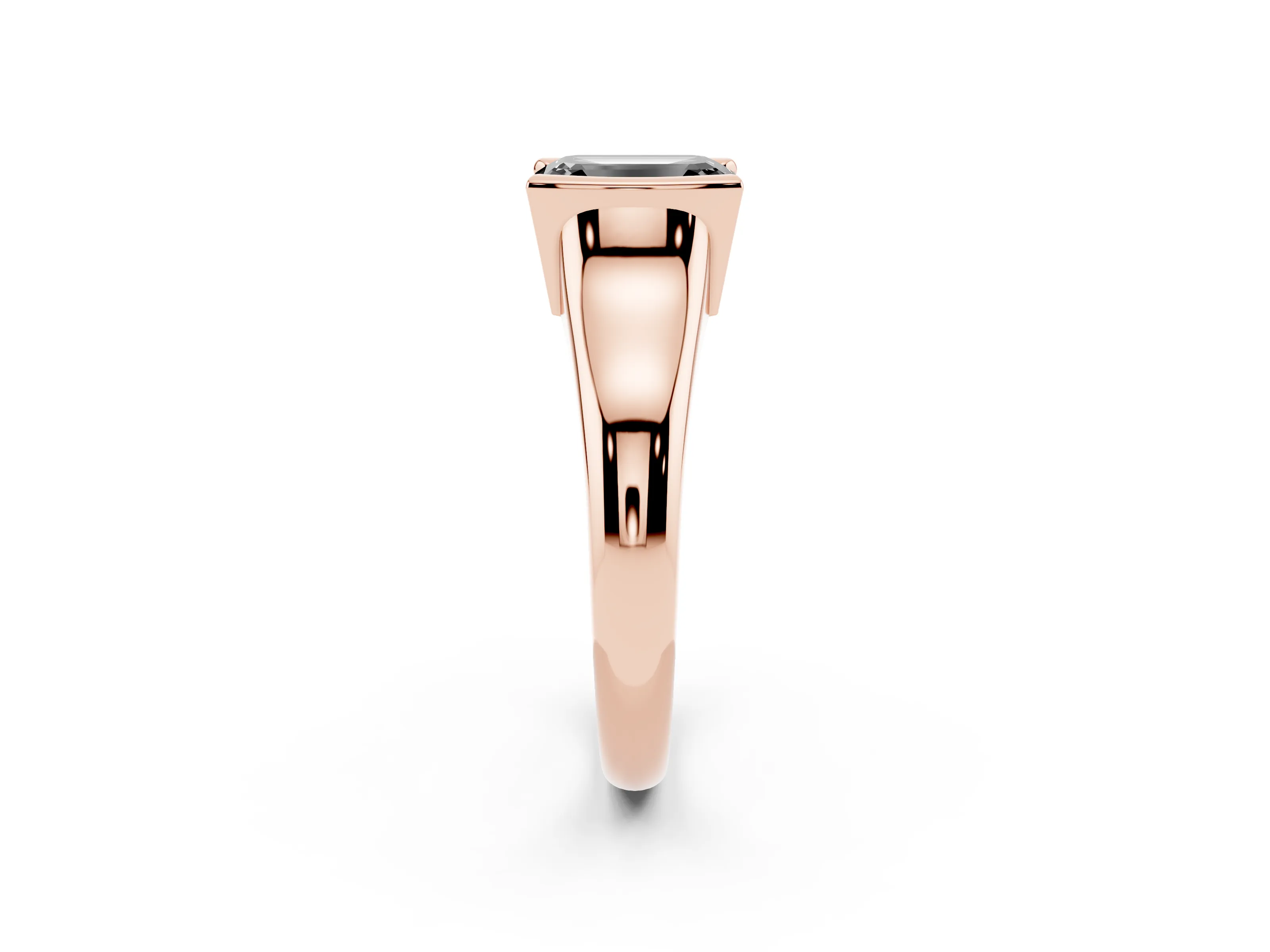 Fancy Black Emerald Cut Diamond Solitaire Tension Set Ring Set in Rose gold with Split Shank Band