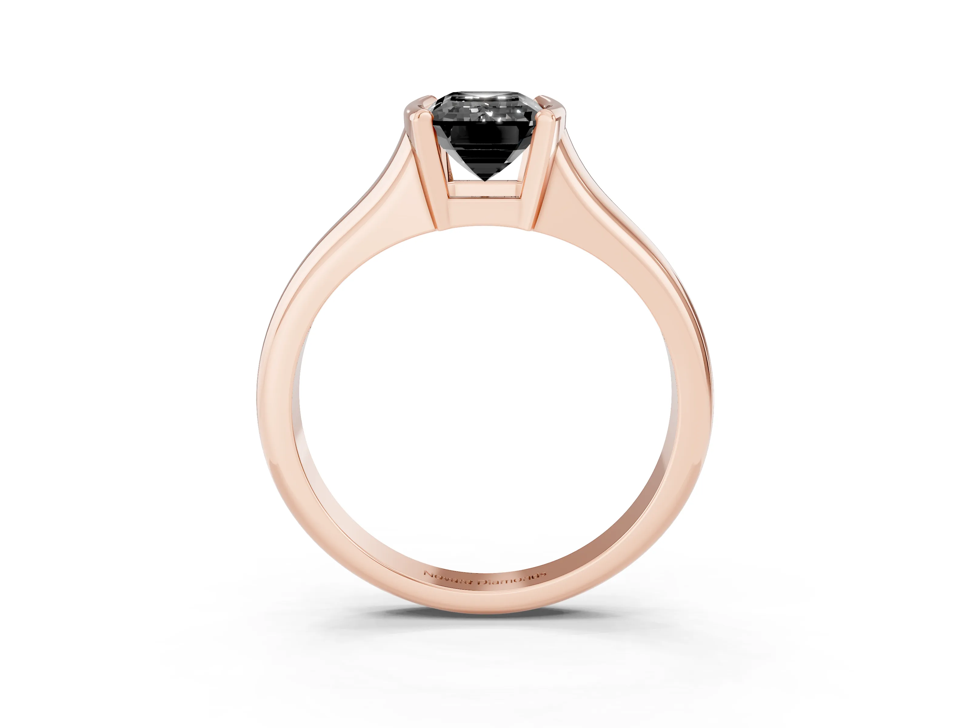 Fancy Black Emerald Cut Diamond Solitaire Tension Set Ring Set in Rose gold with Split Shank Band