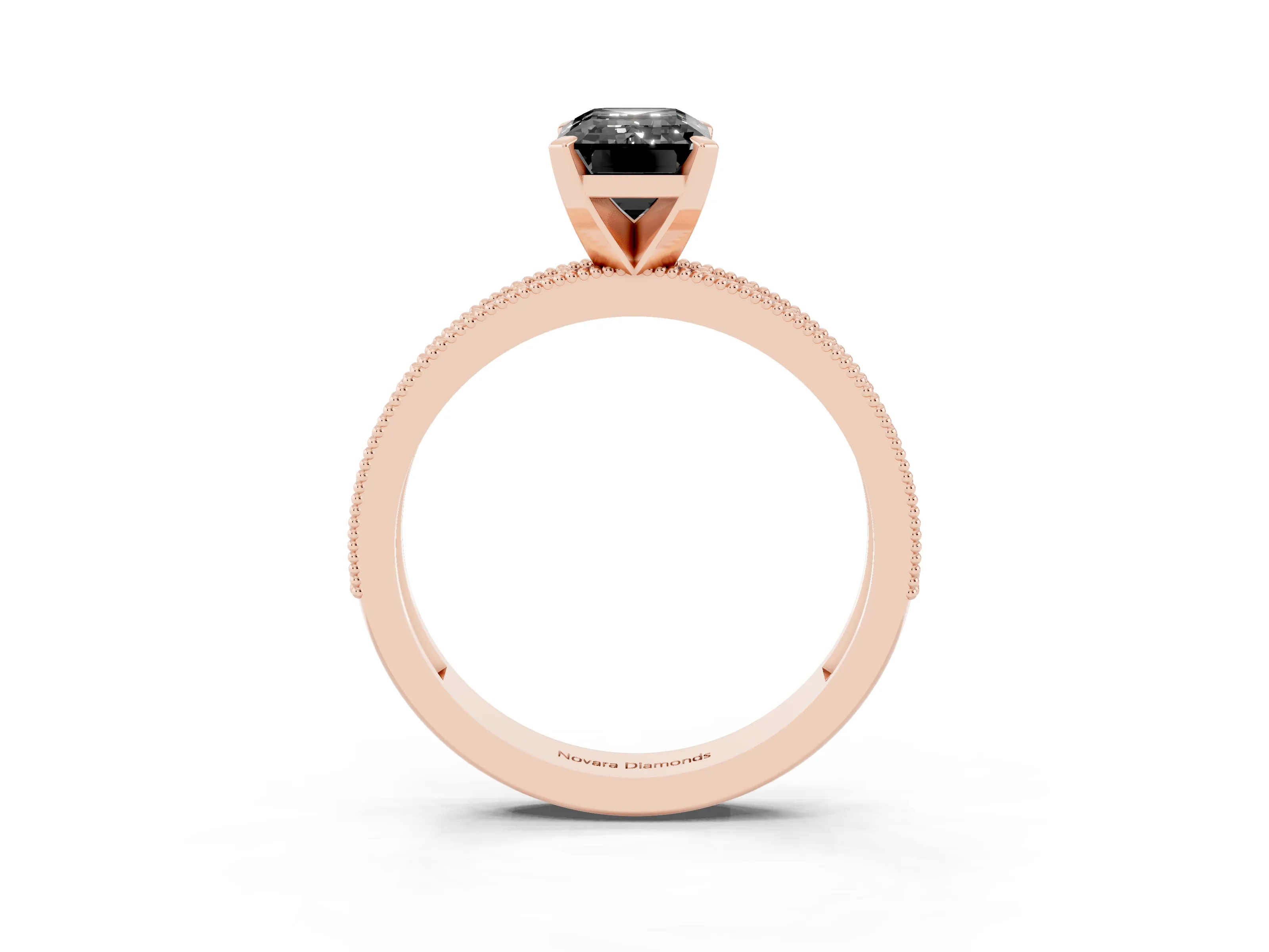 Fancy Black Emerald Cut Diamond Milgrain Pavé Engagement Ring Set in Rose gold with Prong Setting
