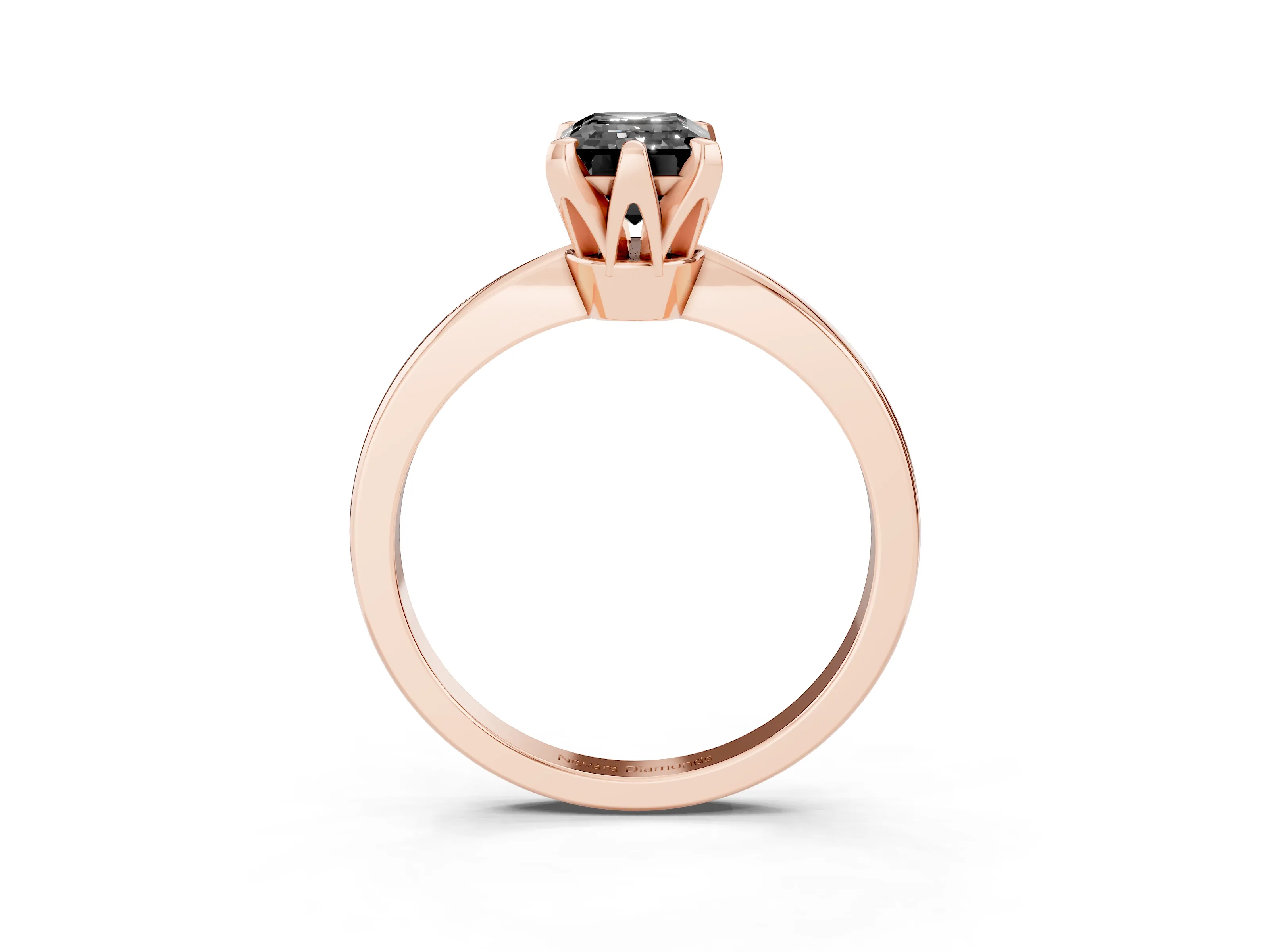 Fancy Black Emerald Cut Diamond Solitaire Engagement Ring Set in Rose gold with Slim Tapered Solitaire Band