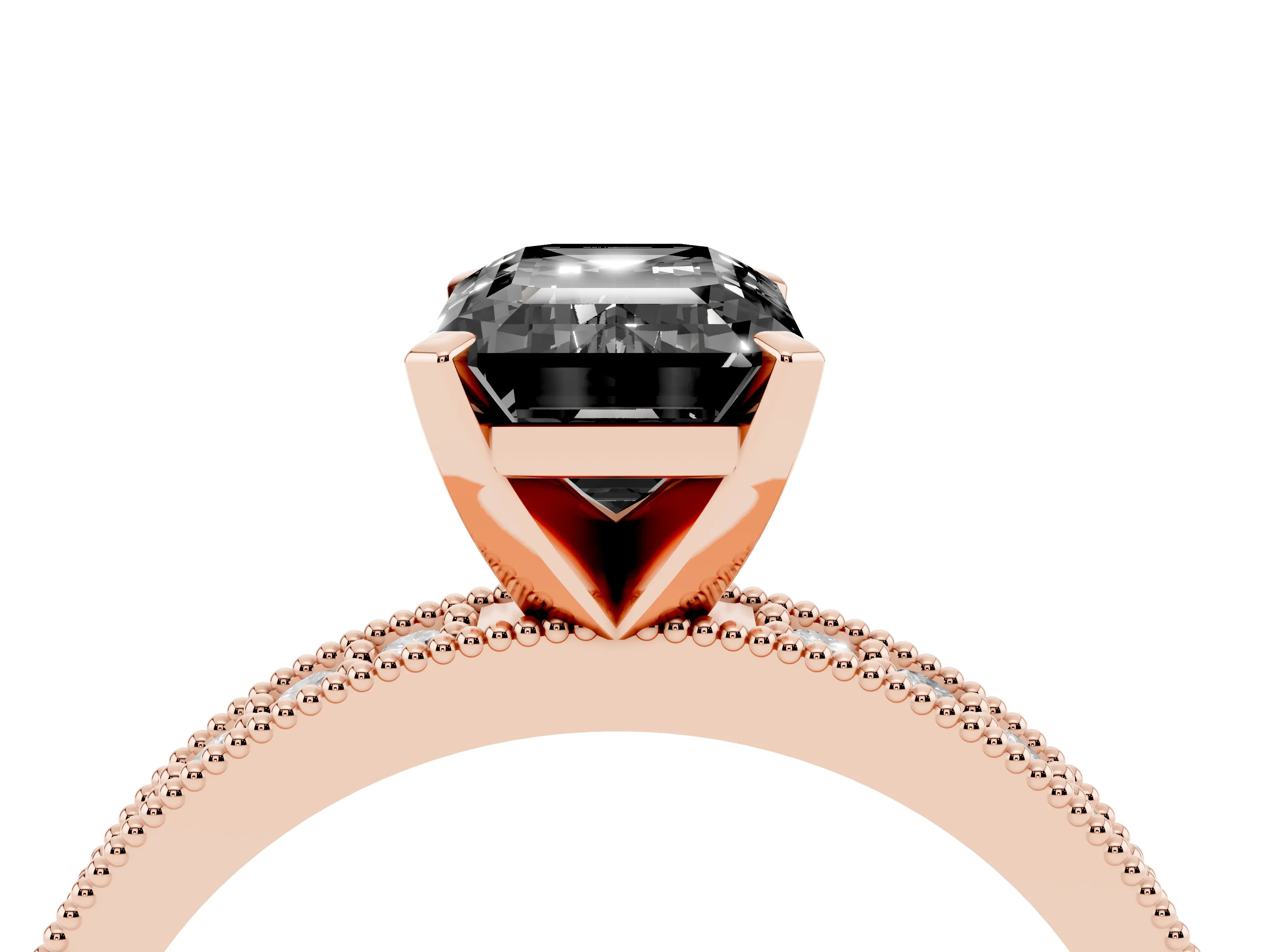 Fancy Black Emerald Cut Diamond Milgrain Pavé Engagement Ring Set in Rose gold with Prong Setting
