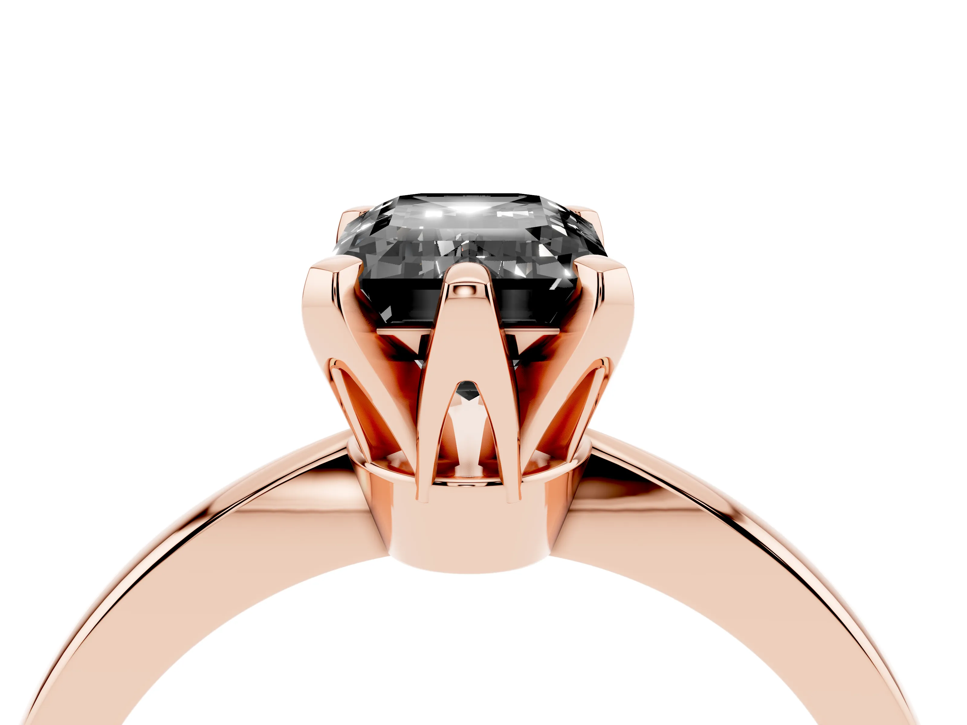 Fancy Black Emerald Cut Diamond Solitaire Engagement Ring Set in Rose gold with Slim Tapered Solitaire Band