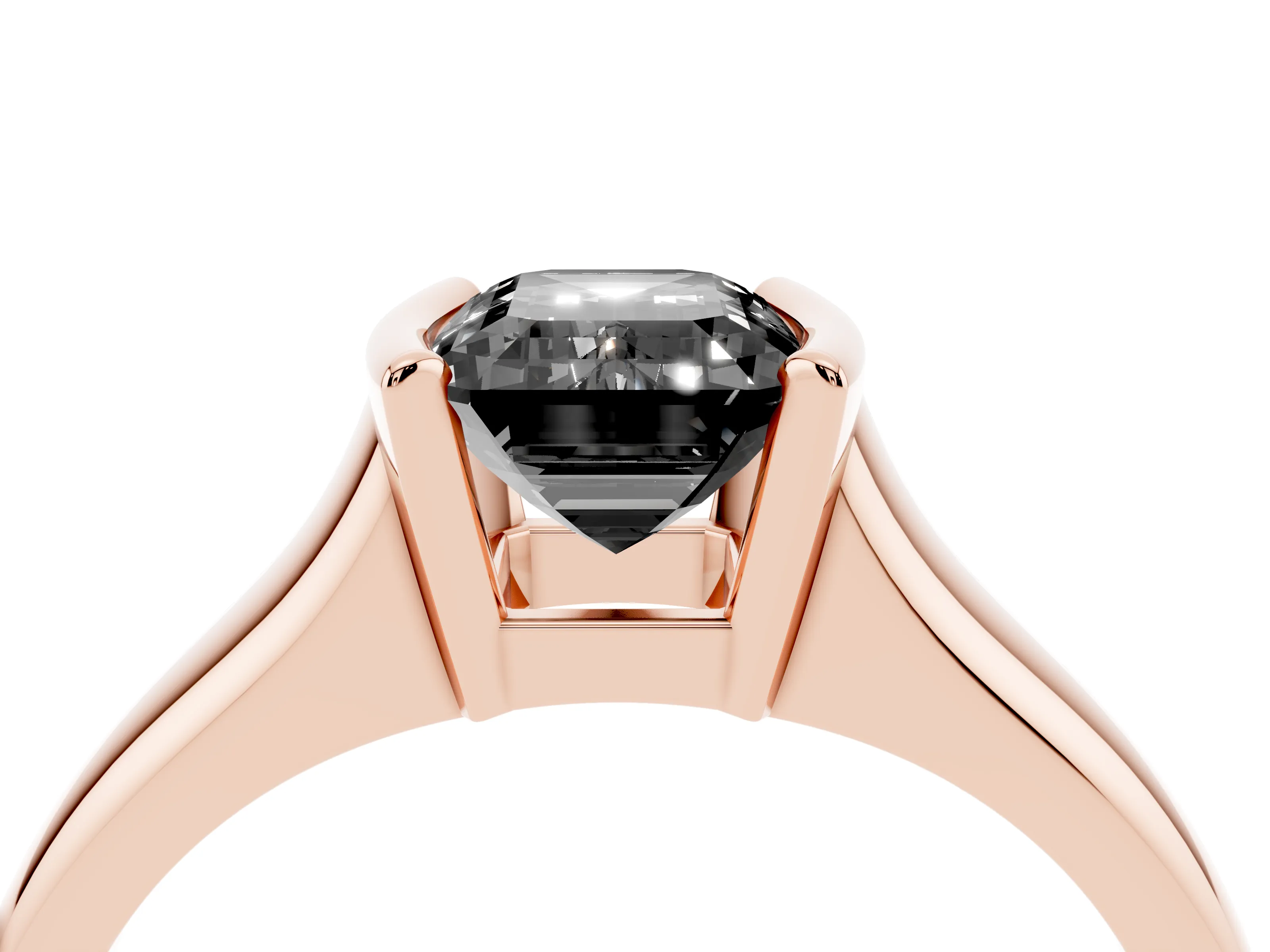 Fancy Black Emerald Cut Diamond Solitaire Tension Set Ring Set in Rose gold with Split Shank Band