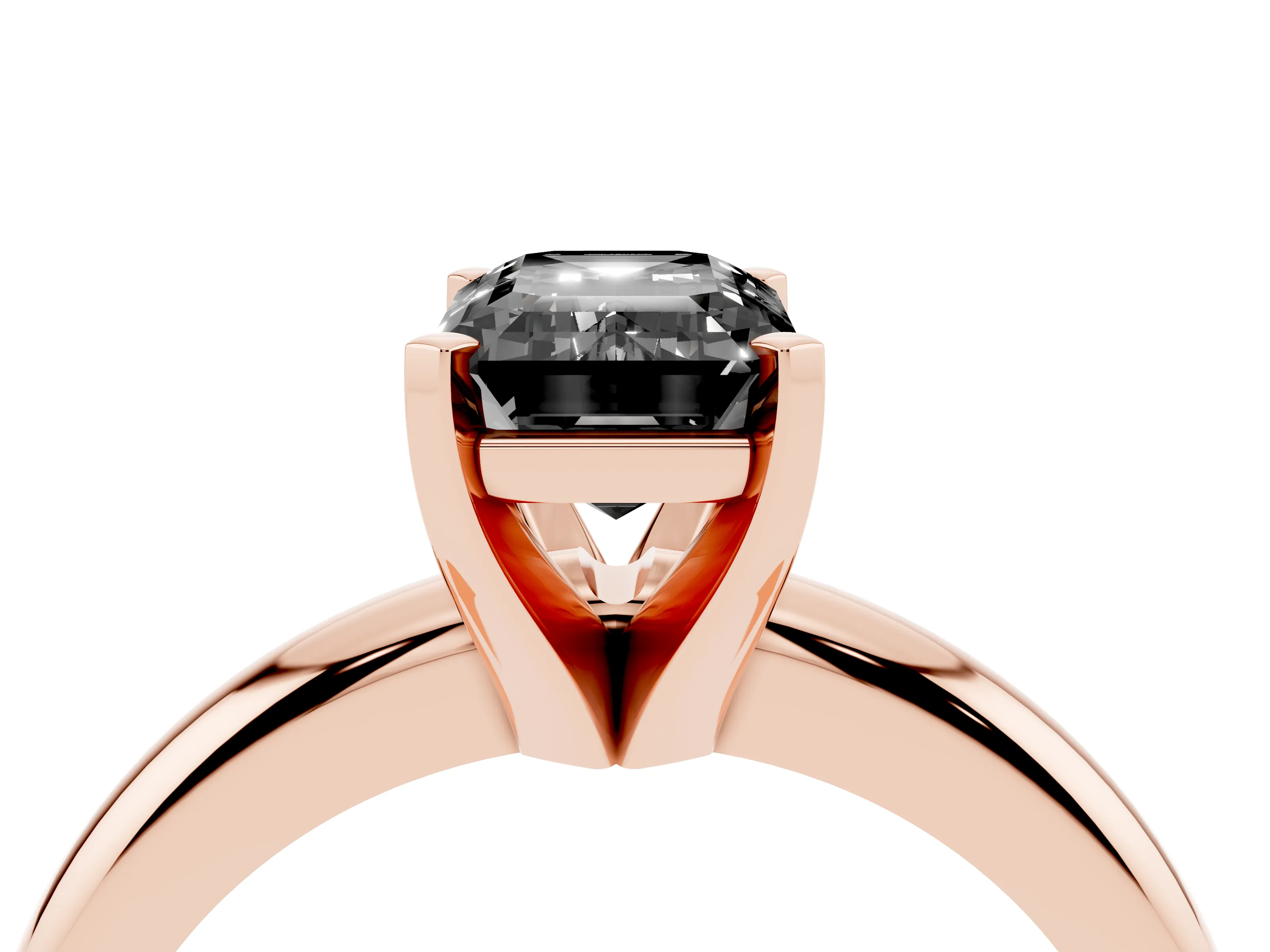 Fancy Black Emerald Cut Diamond Solitaire Engagement Ring Set in Rose gold with Round Band and Prong Setting