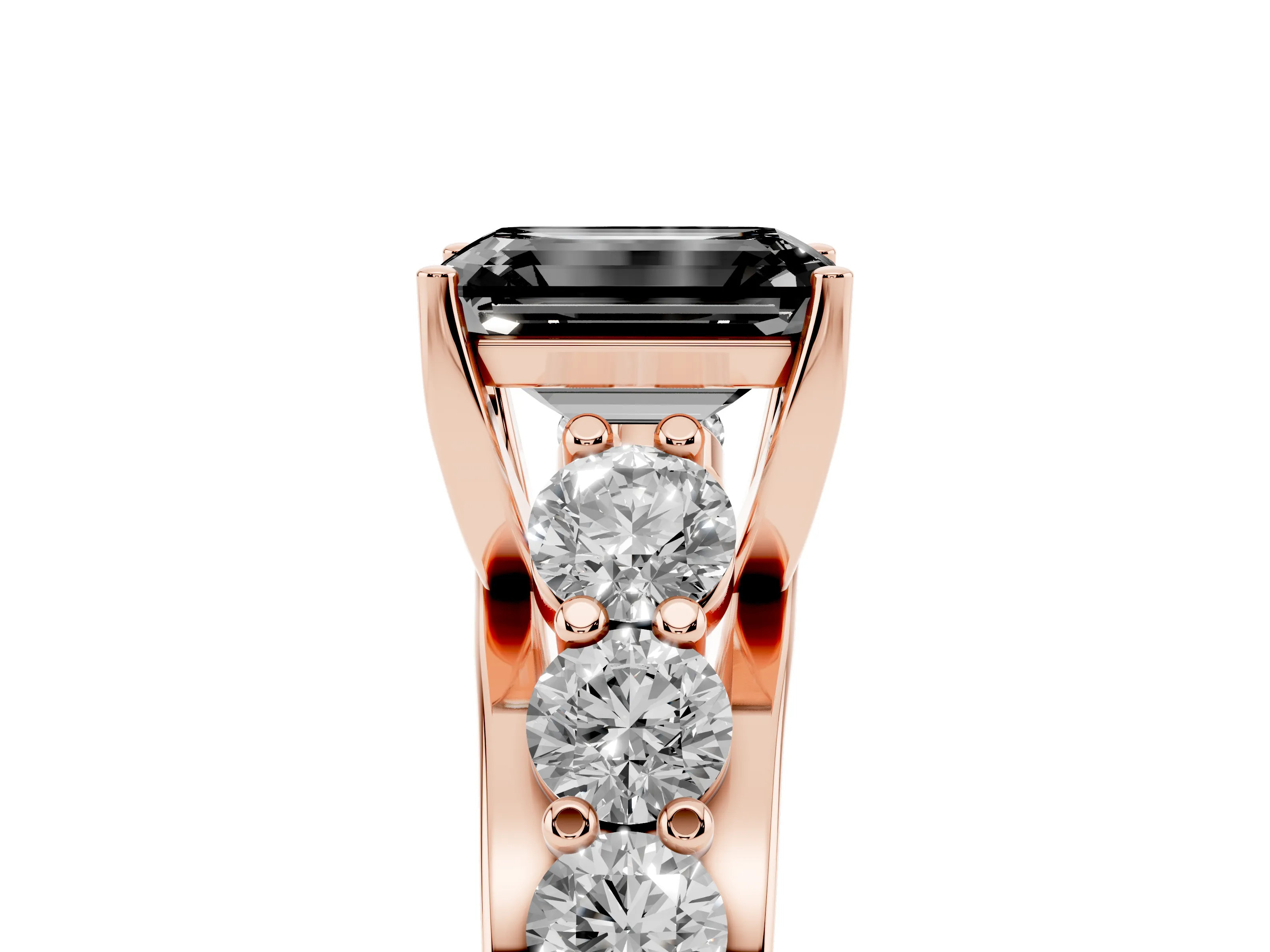 Fancy Black Emerald Cut Diamond Pavé Engagement Ring Set in Rose gold with Prong Setting