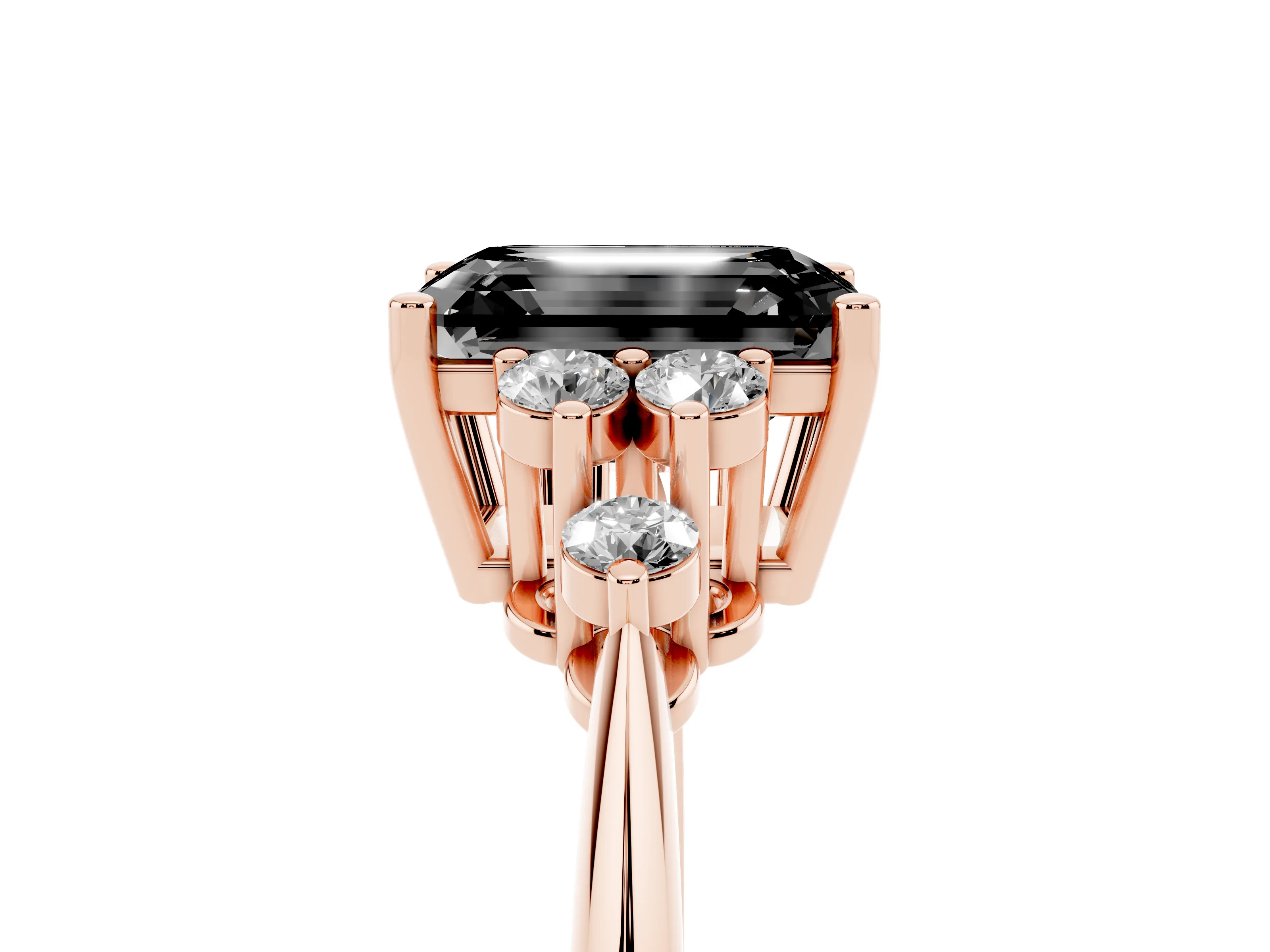Fancy Black Emerald Cut Diamond Cluster Ring Set in Rose gold with Plain Band and Prong Setting