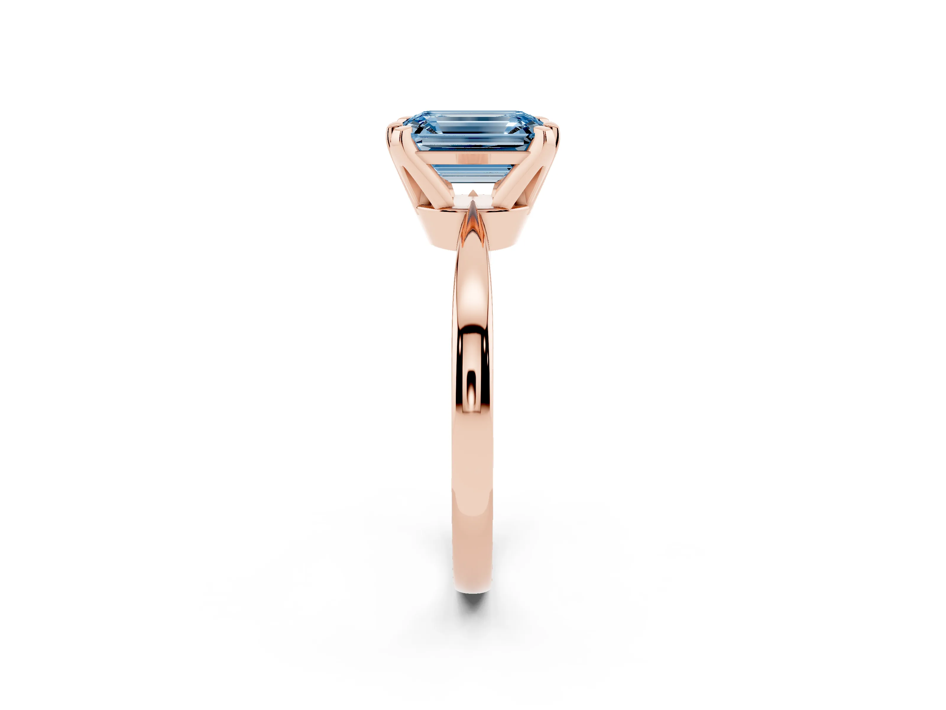Fancy Blue Emerald Cut Diamond Solitaire Engagement Ring Set in Rose gold with Slim Tapered Solitaire Band