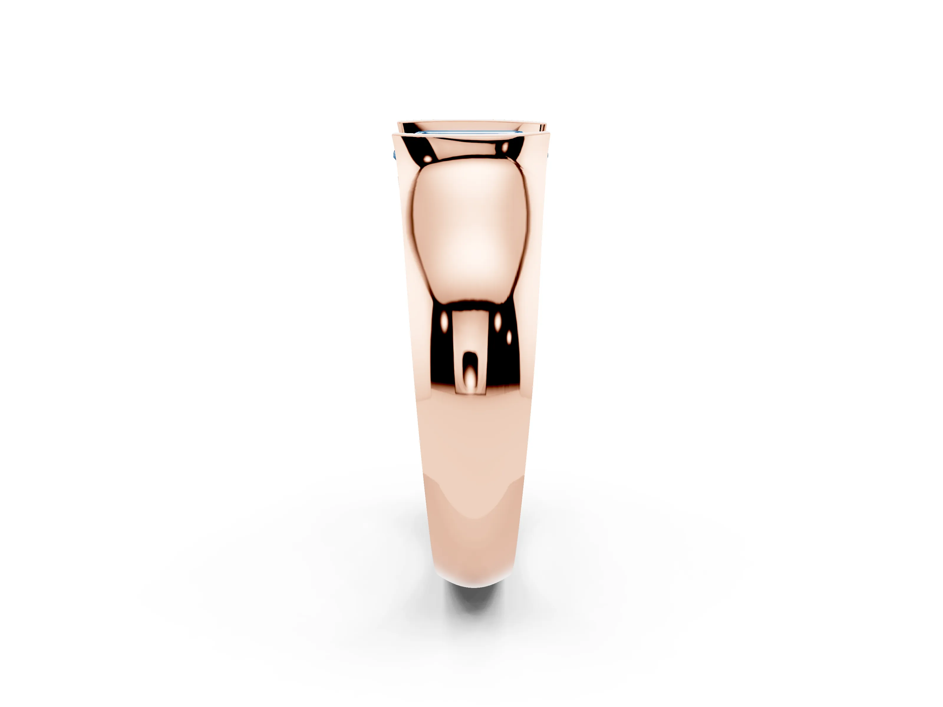 Fancy Blue Emerald Cut Diamond Bezel Solitaire Ring Set in Rose gold with Wide Band