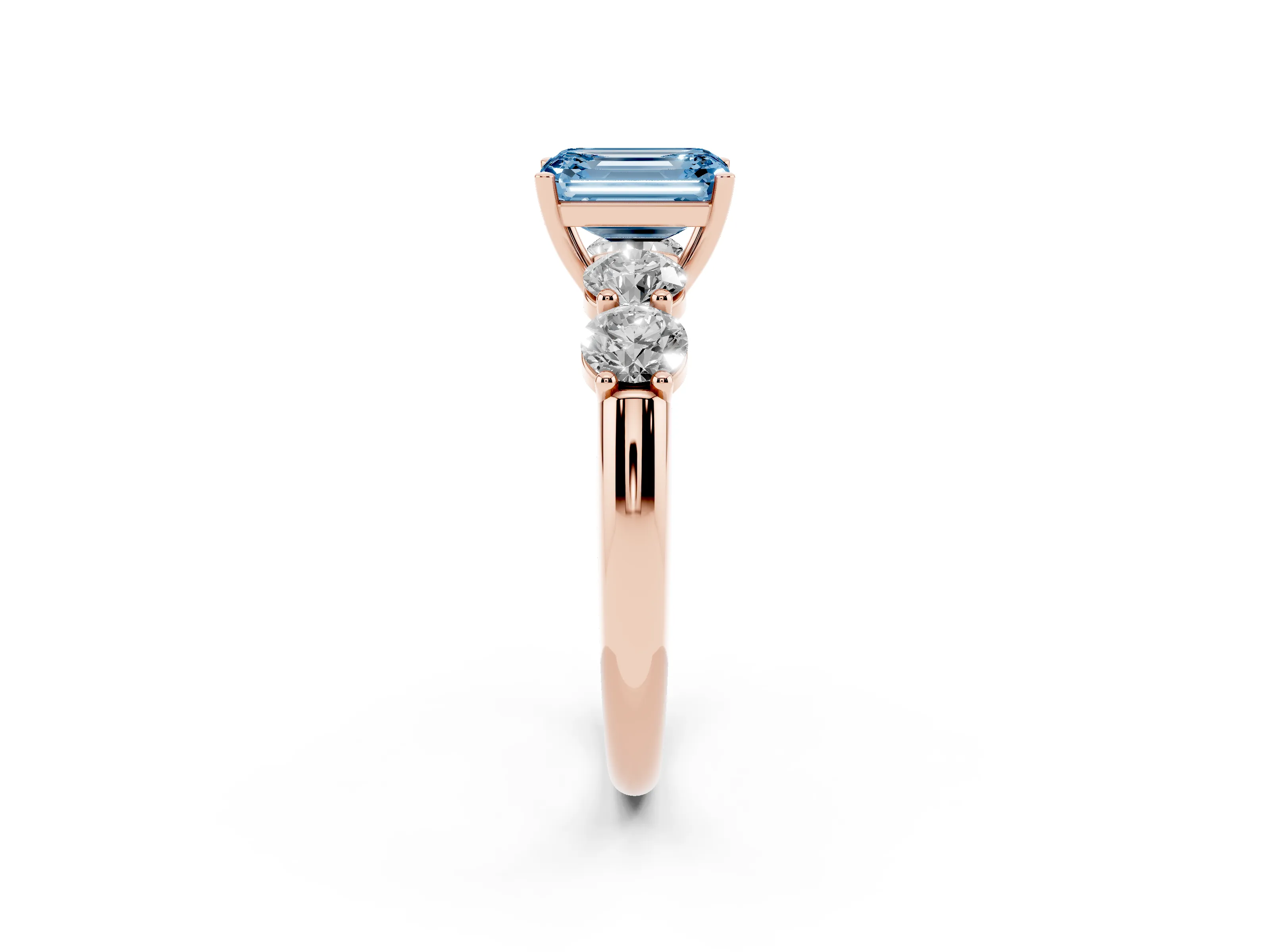 Fancy Blue Emerald Cut Diamond Five-Stone Prong Set Ring Set in Rose gold with Classic Band