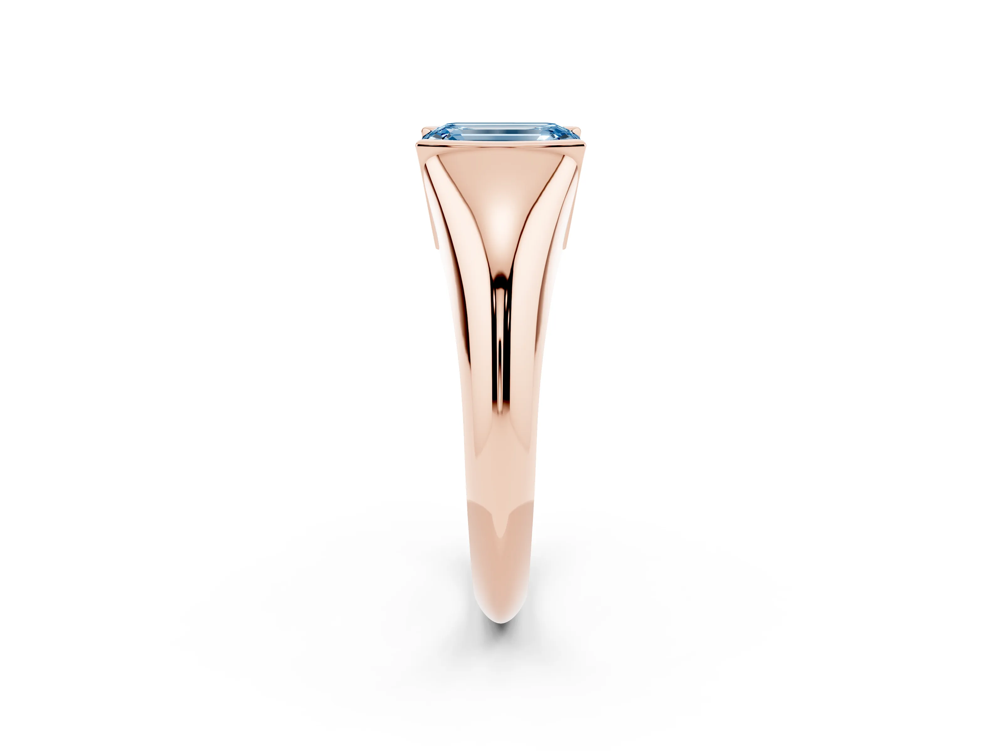 Fancy Blue Emerald Cut Diamond Solitaire Tension Set Ring Set in Rose gold