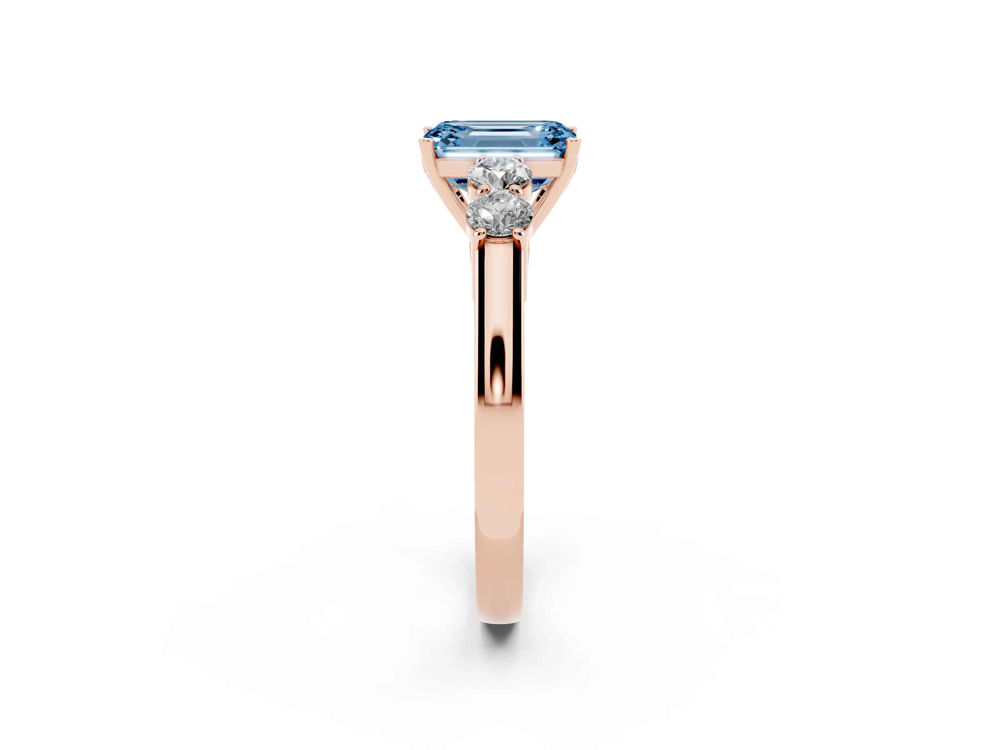 Fancy Blue Emerald Cut Diamond Five-Stone Prong Set Band Ring Set in Rose gold with Polished Band