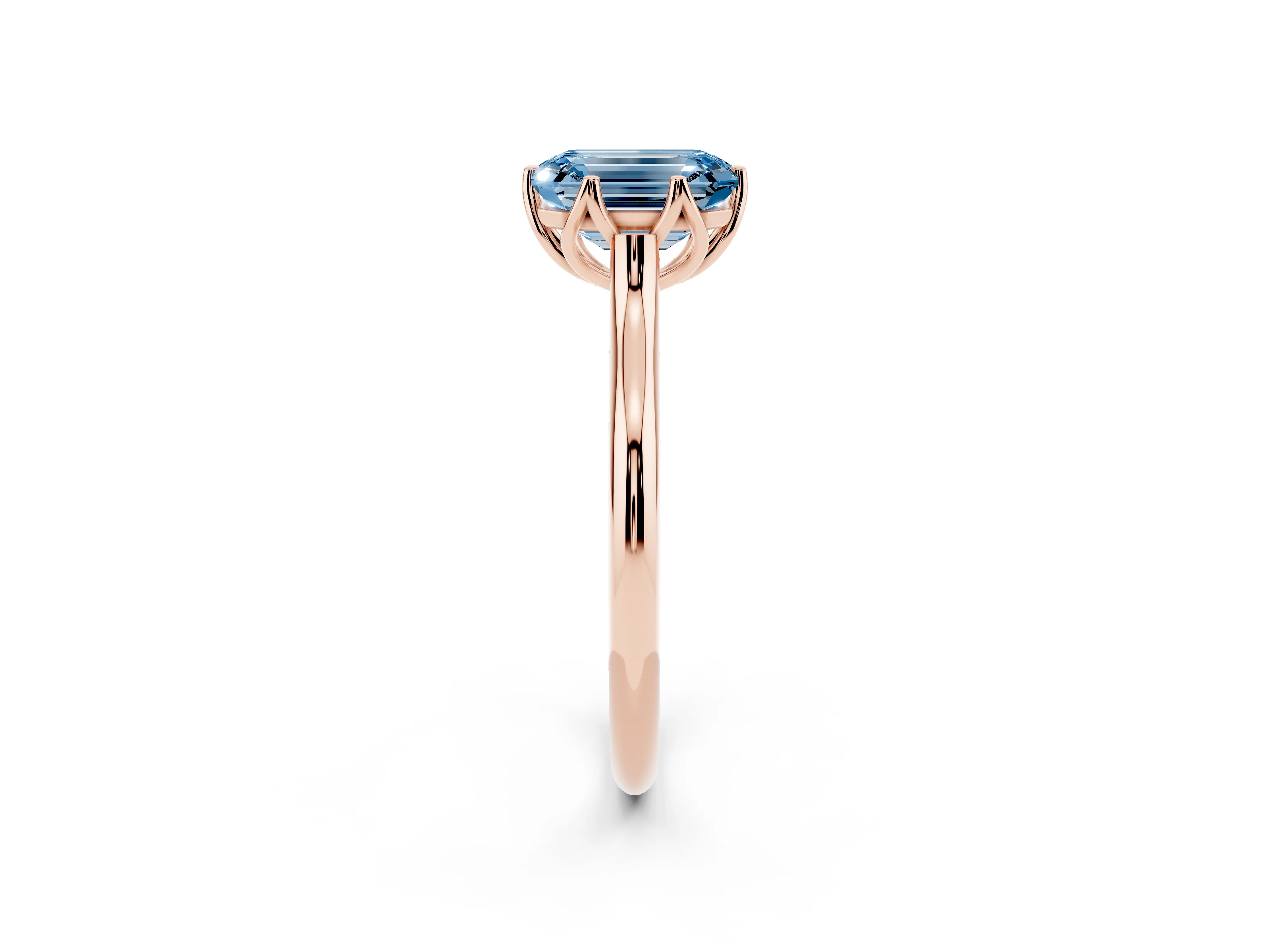 Fancy Blue Emerald Cut Diamond Solitaire Cathedral Ring Set in Rose gold with Prong Setting