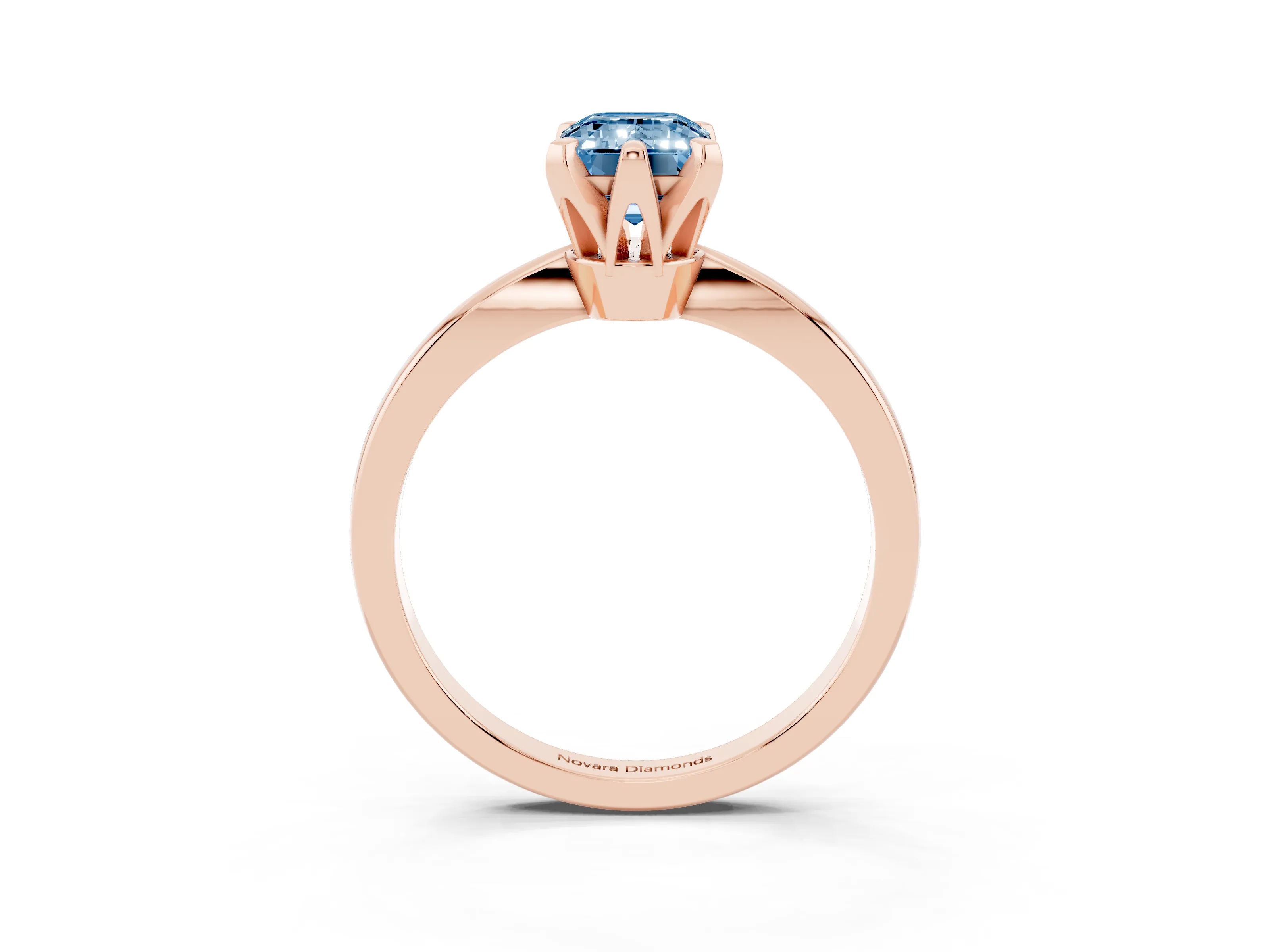 Fancy Blue Emerald Cut Diamond Solitaire Engagement Ring Set in Rose gold with Slim Tapered Solitaire Band
