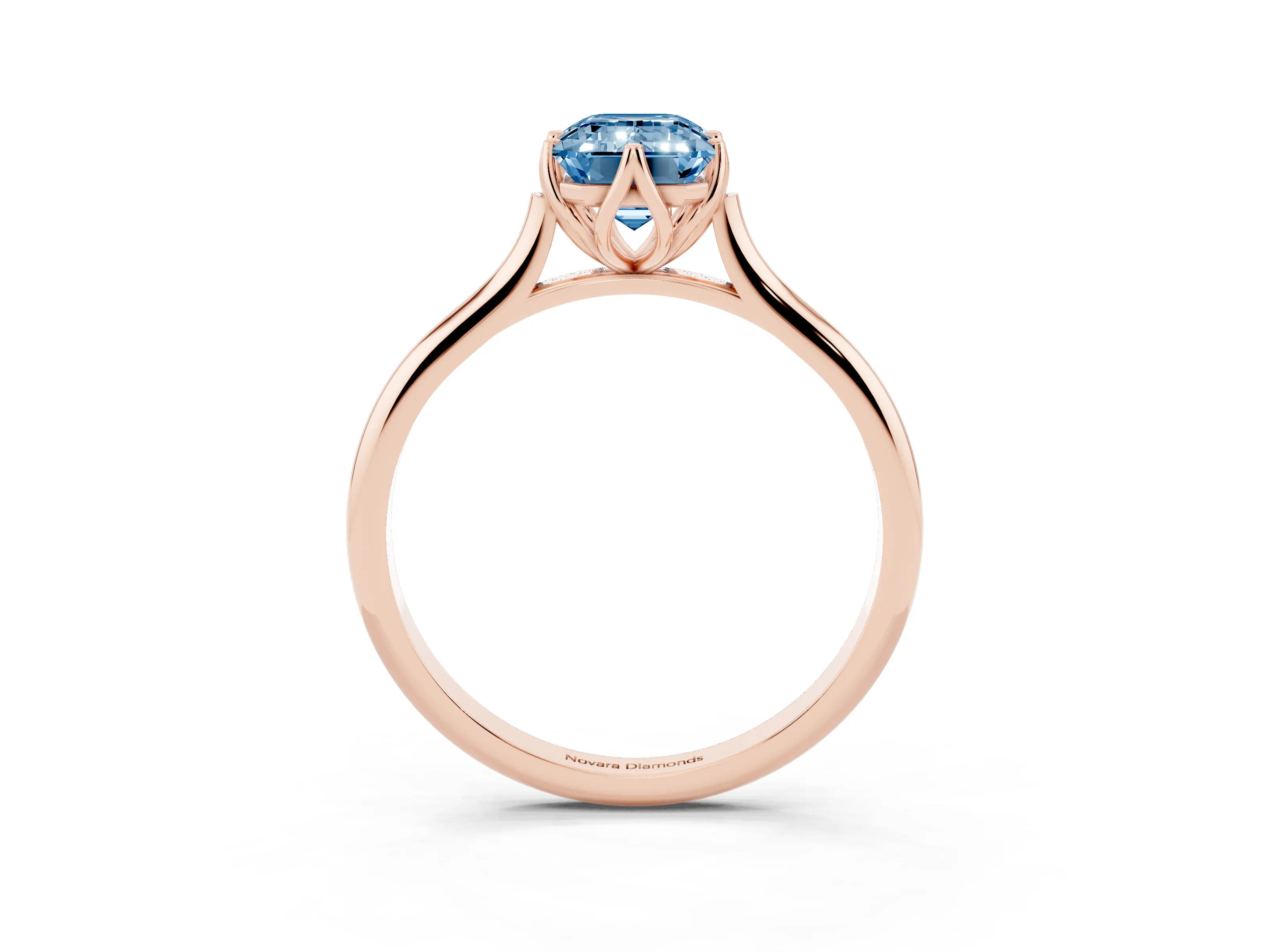 Fancy Blue Emerald Cut Diamond Solitaire Cathedral Ring Set in Rose gold with Prong Setting