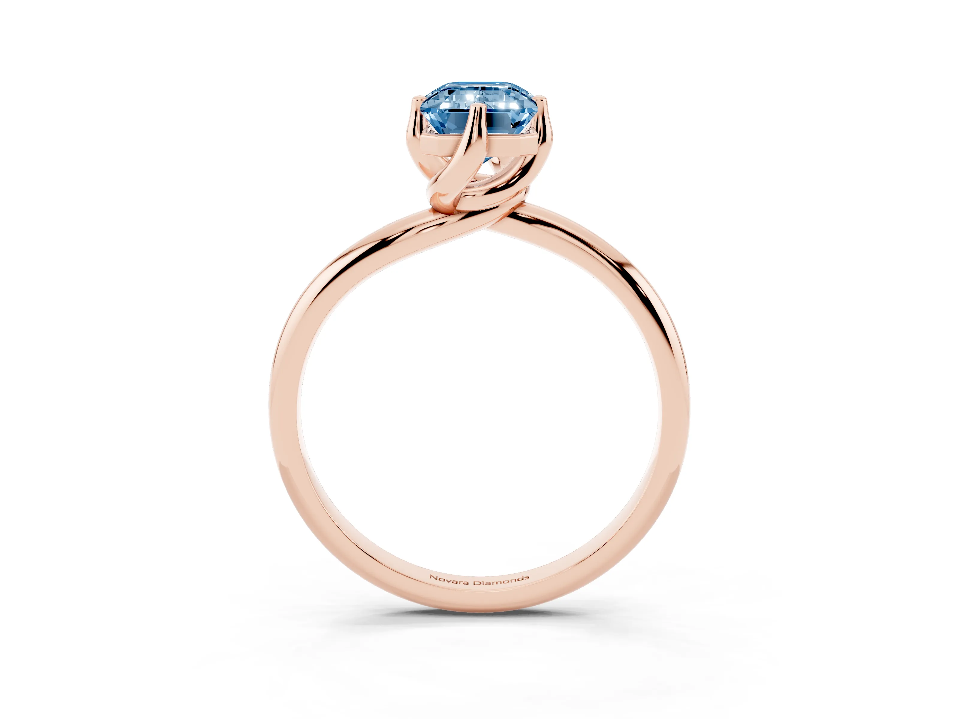 Fancy Blue Emerald Cut Diamond Solitaire Engagement Ring Set in Rose gold with Classic Plain Band