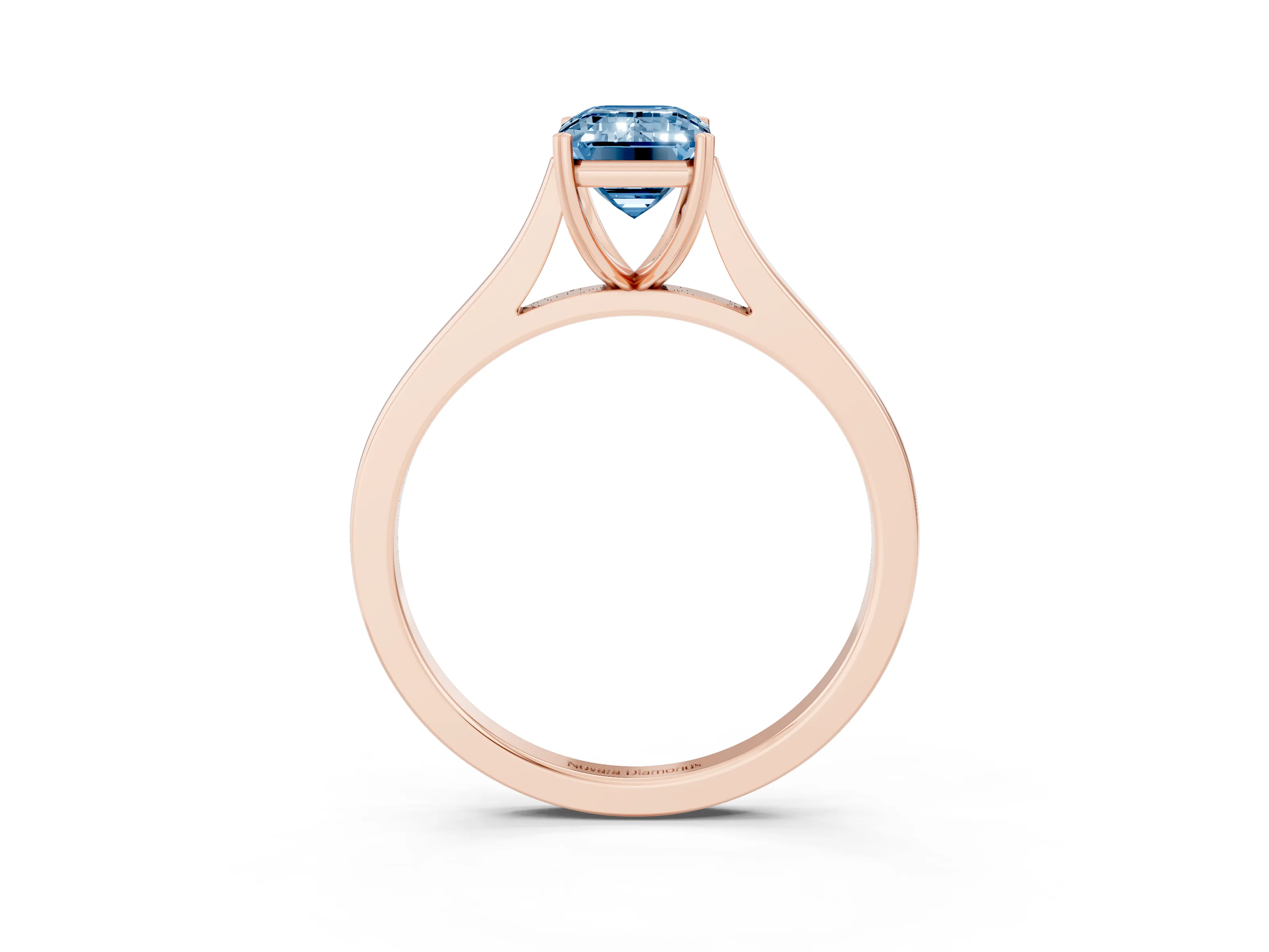 Fancy Blue Emerald Cut Diamond Solitaire Heart Prong Engagement Ring Set in Rose gold with Tapered Band