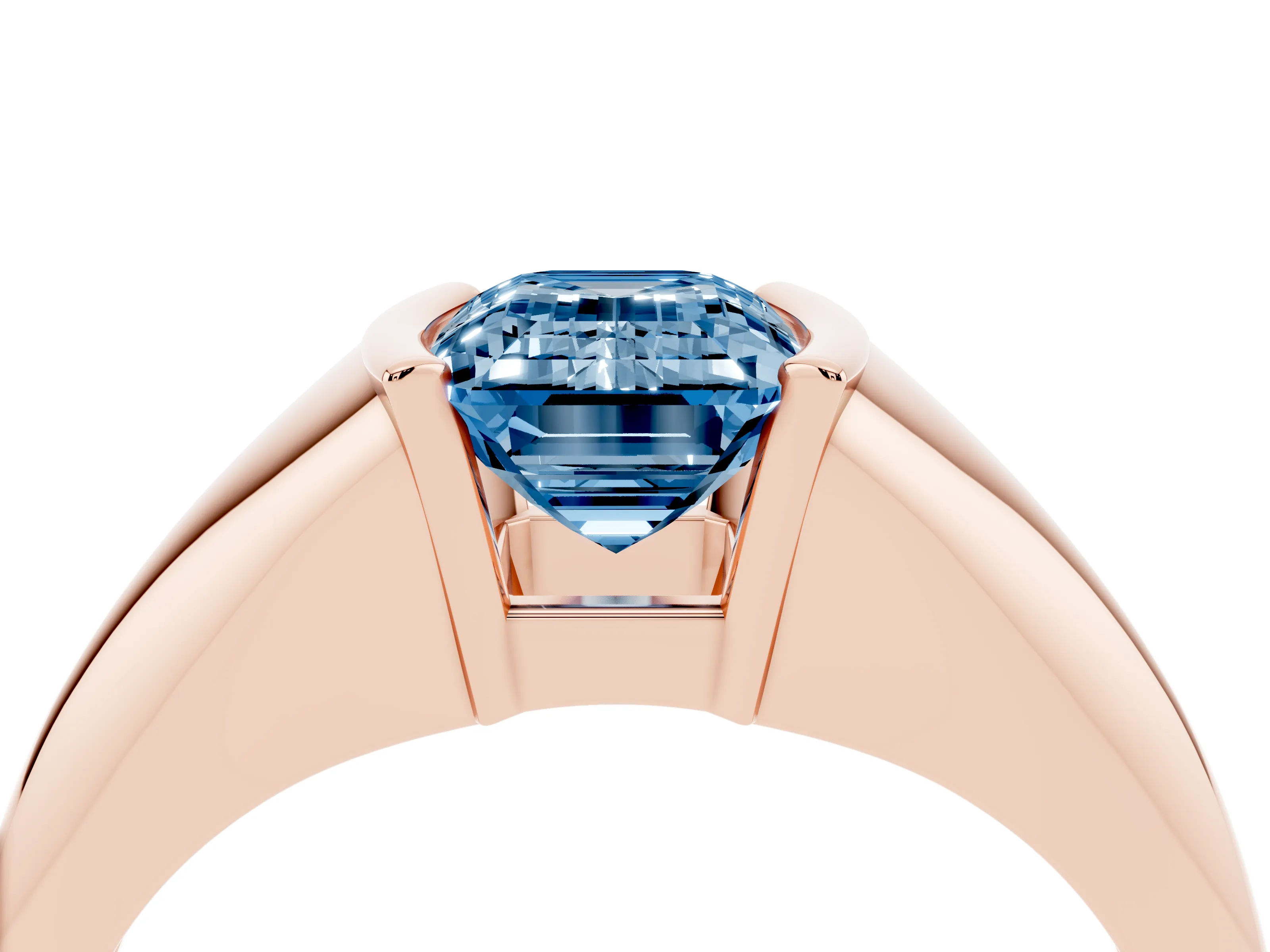 Fancy Blue Emerald Cut Diamond Solitaire Tension Set Ring Set in Rose gold