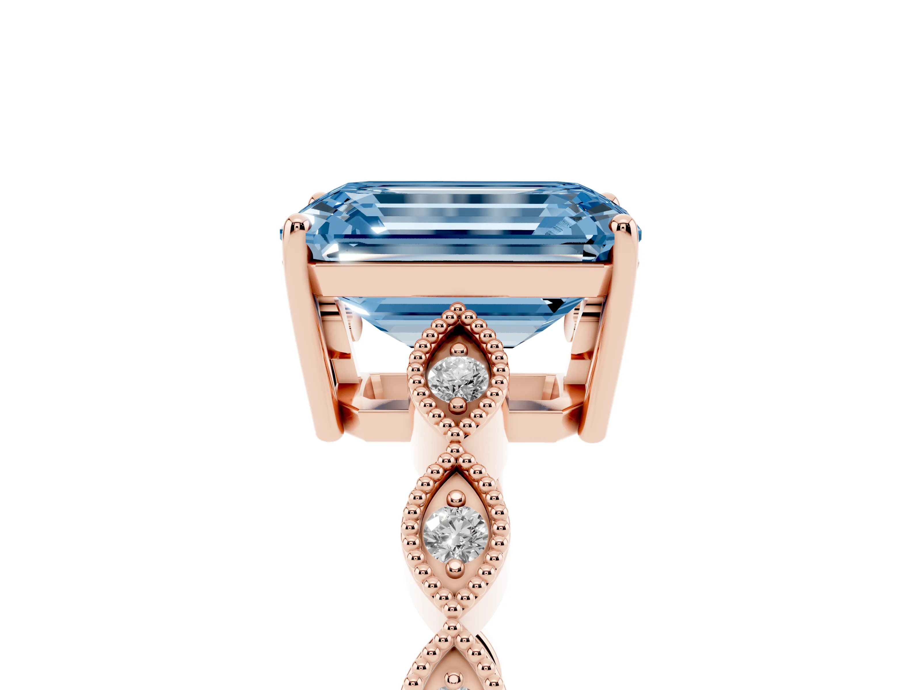 Fancy Blue Emerald Cut Diamond Solitaire Ring Set in Rose gold with Infinity Twist Pavé Band