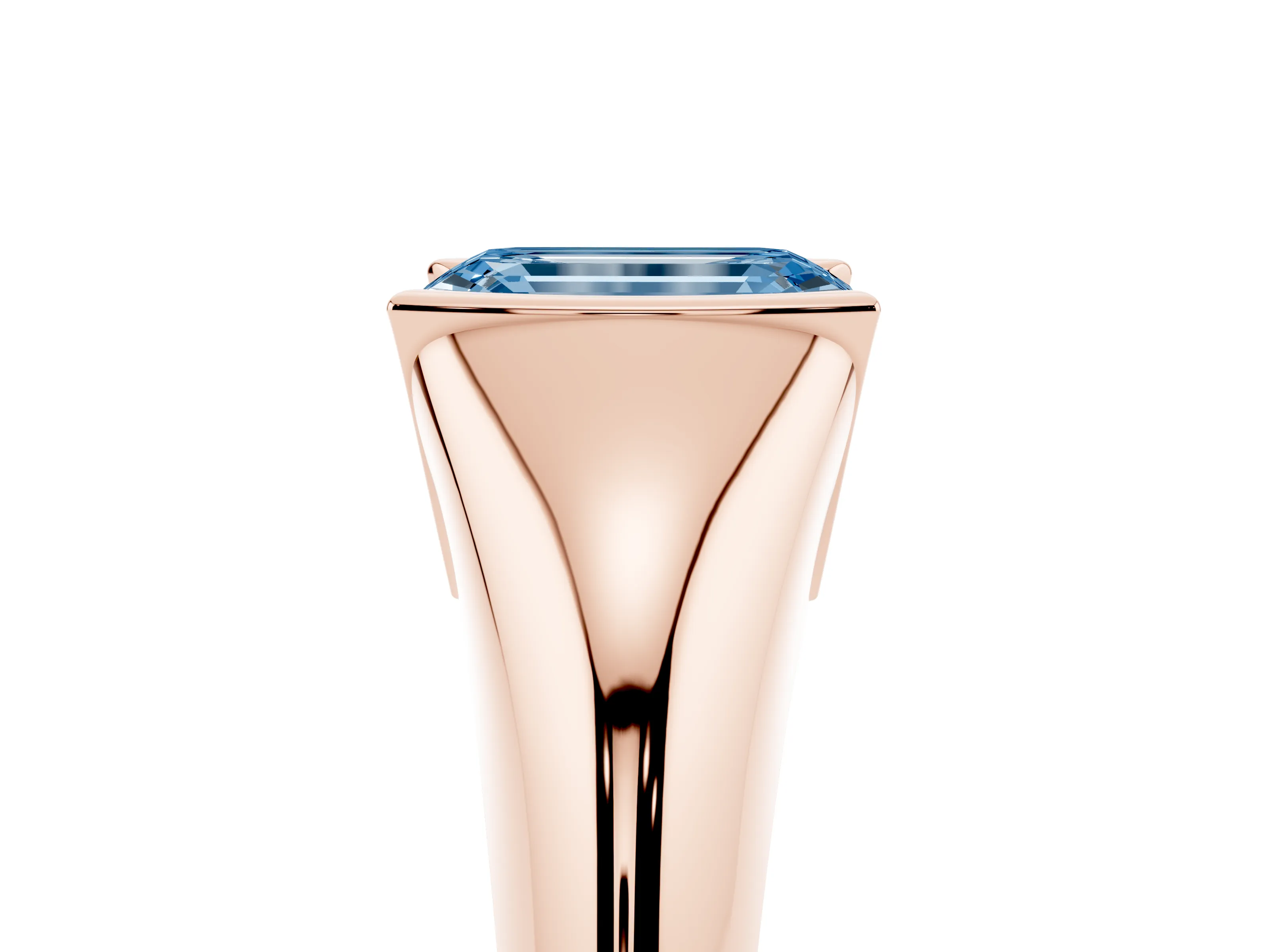 Fancy Blue Emerald Cut Diamond Solitaire Tension Set Ring Set in Rose gold
