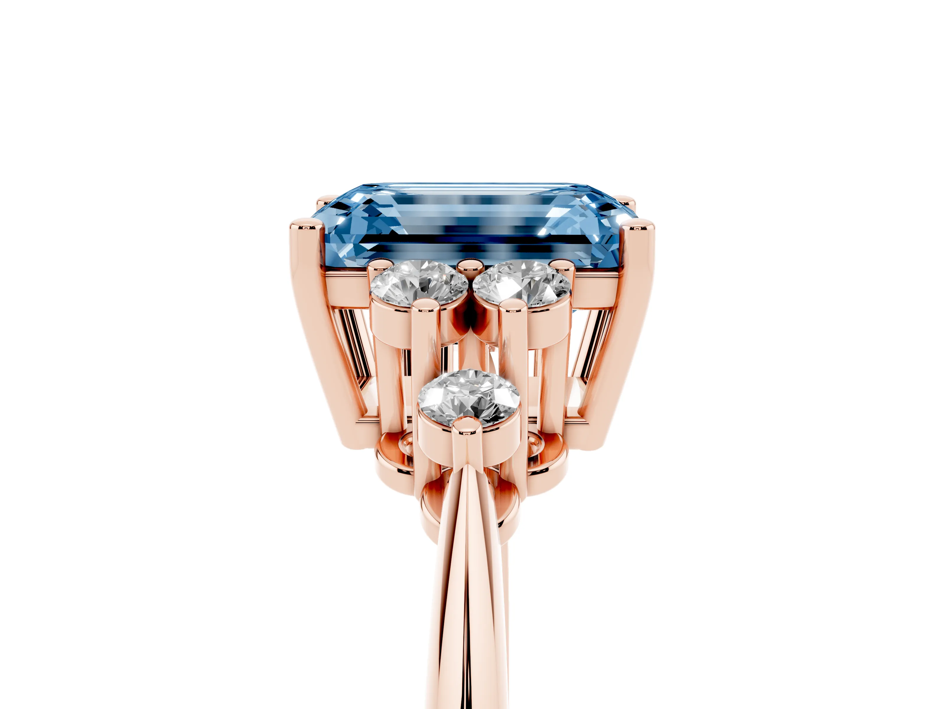Fancy Blue Emerald Cut Diamond Cluster Ring Set in Rose gold with Plain Band and Prong Setting