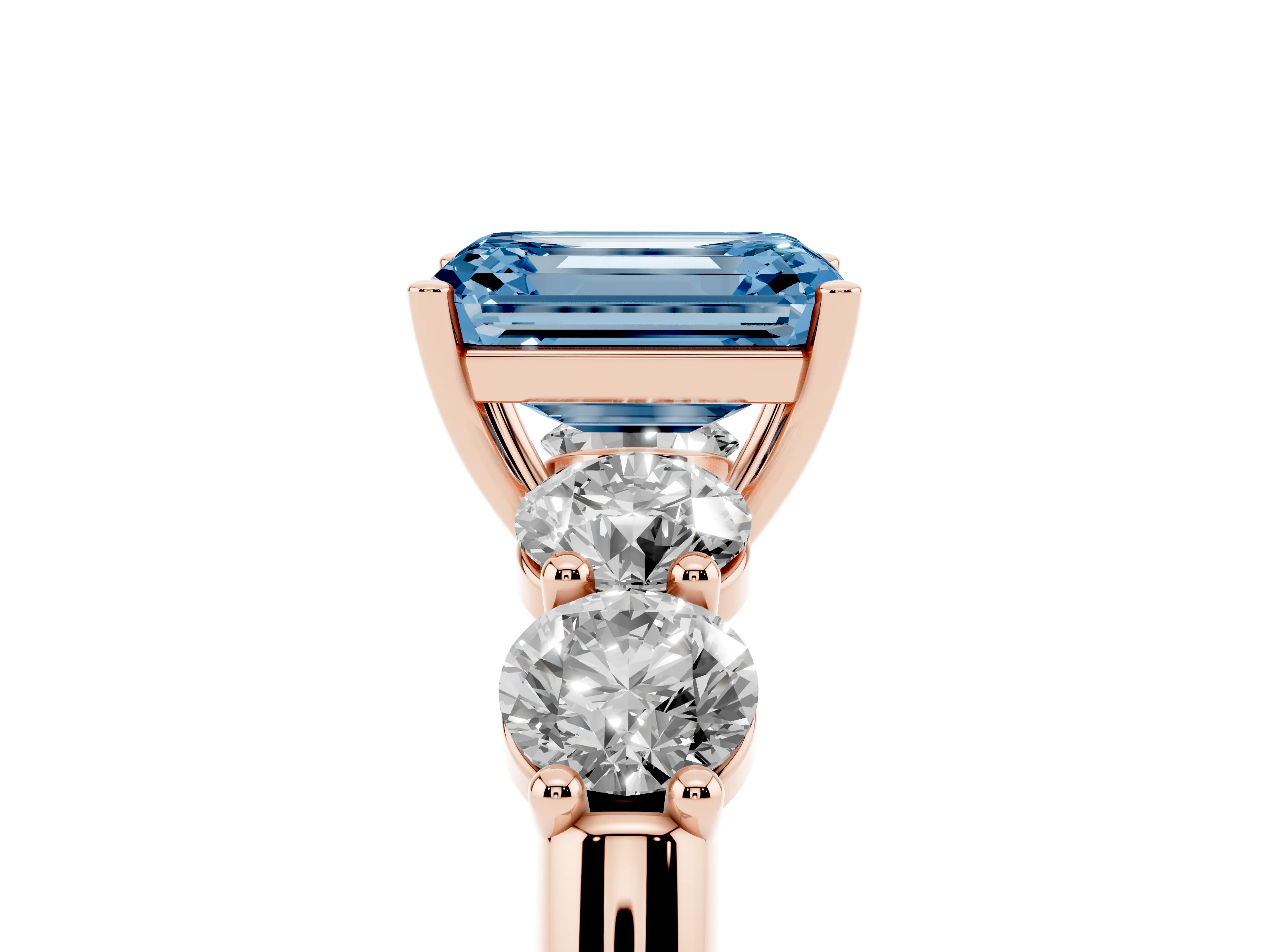 Fancy Blue Emerald Cut Diamond Five-Stone Prong Set Ring Set in Rose gold with Classic Band
