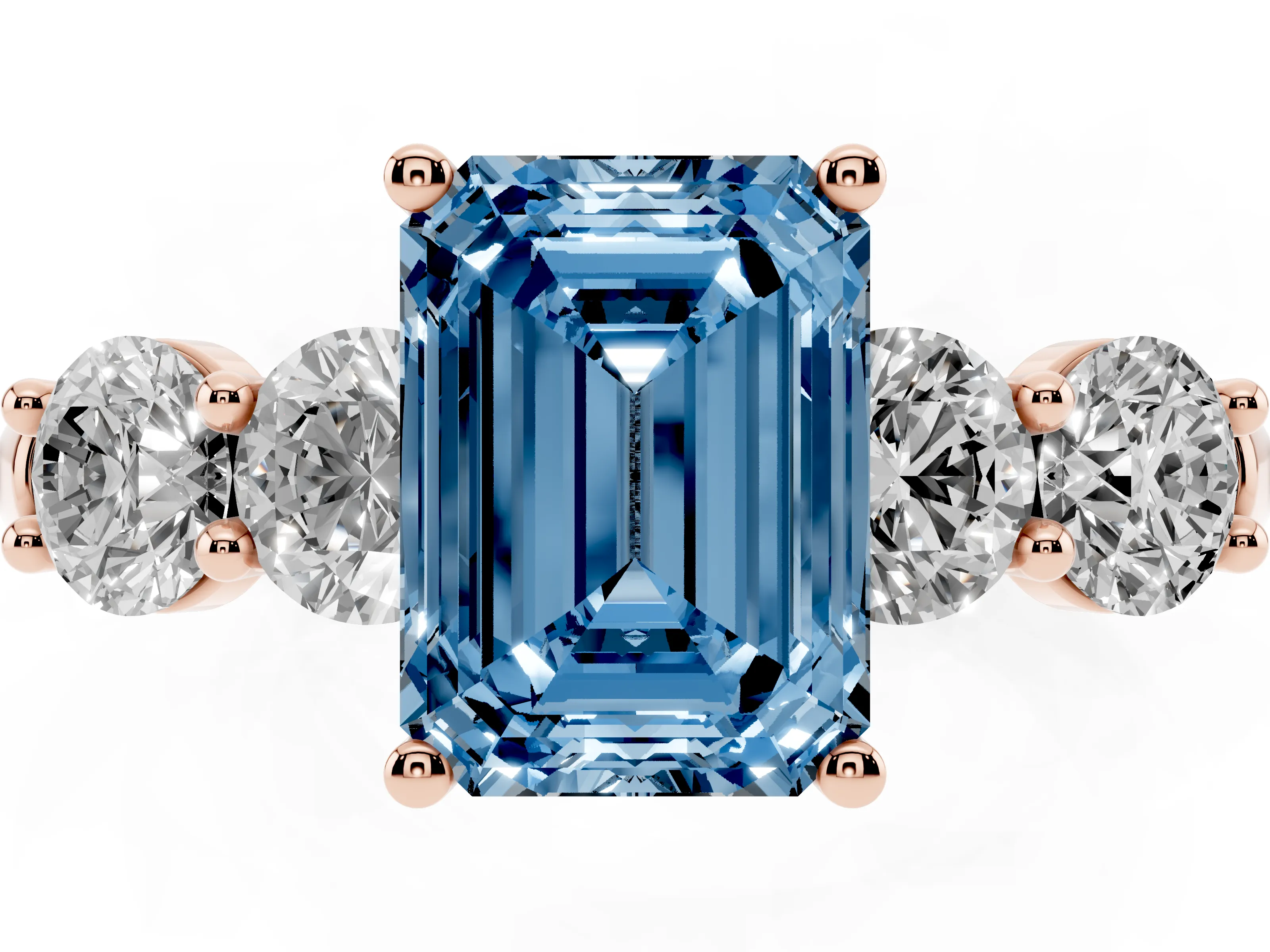 Fancy Blue Emerald Cut Diamond Five-Stone Prong Set Ring Set in Rose gold with Classic Band