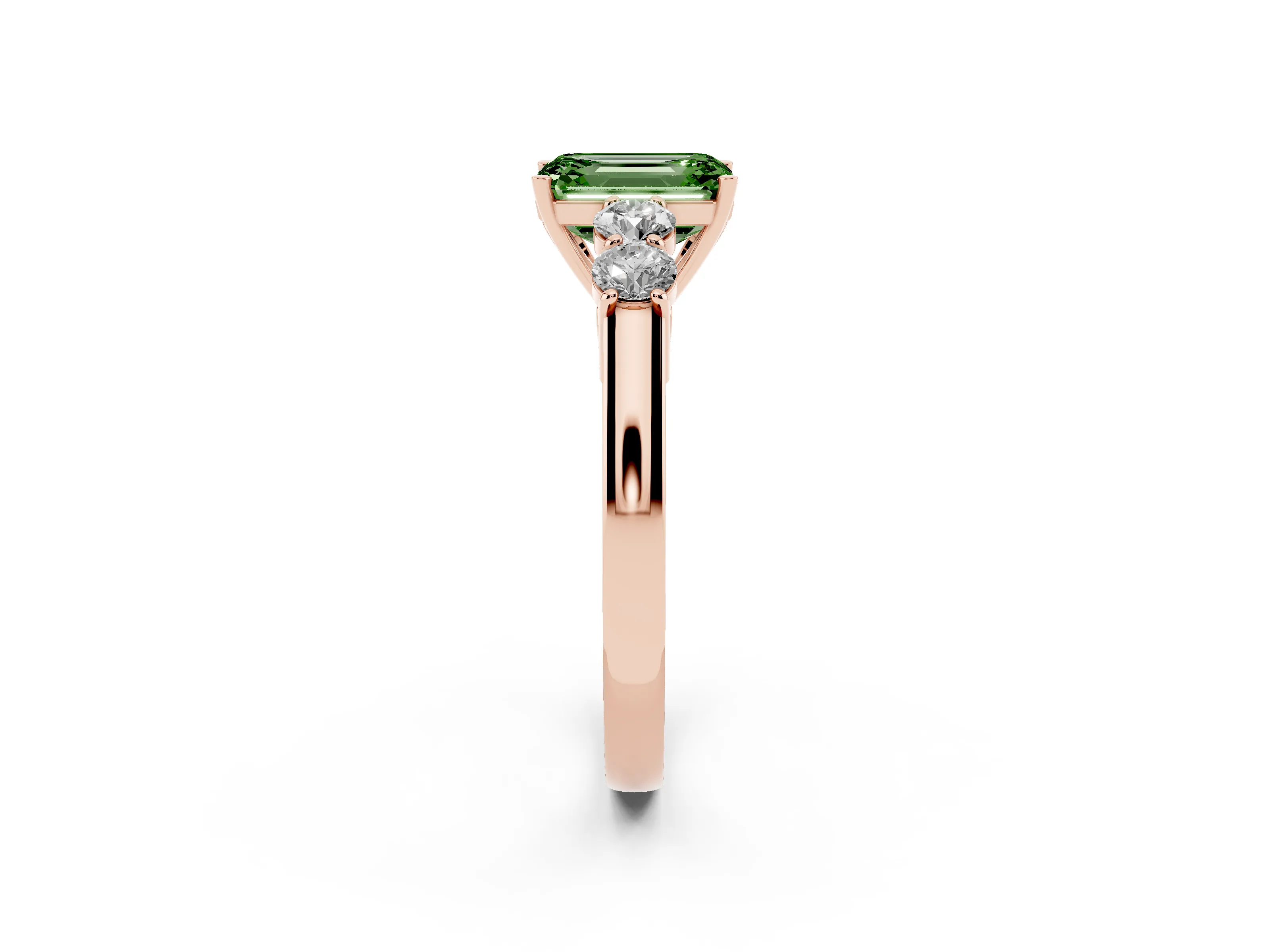 Fancy Green Emerald Cut Diamond Five-Stone Prong Set Band Ring Set in Rose gold with Polished Band