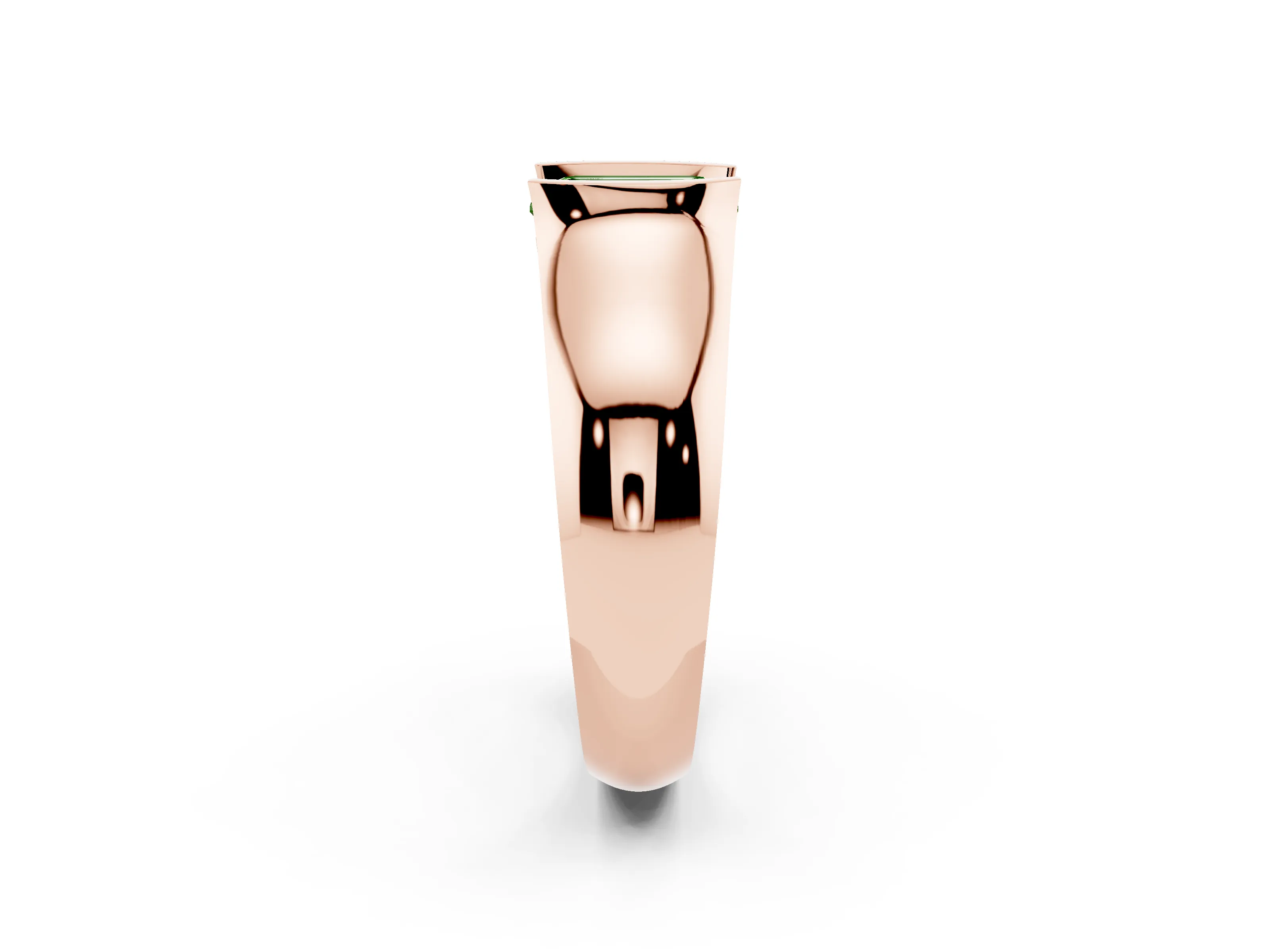 Fancy Green Emerald Cut Diamond Bezel Solitaire Ring Set in Rose gold with Wide Band