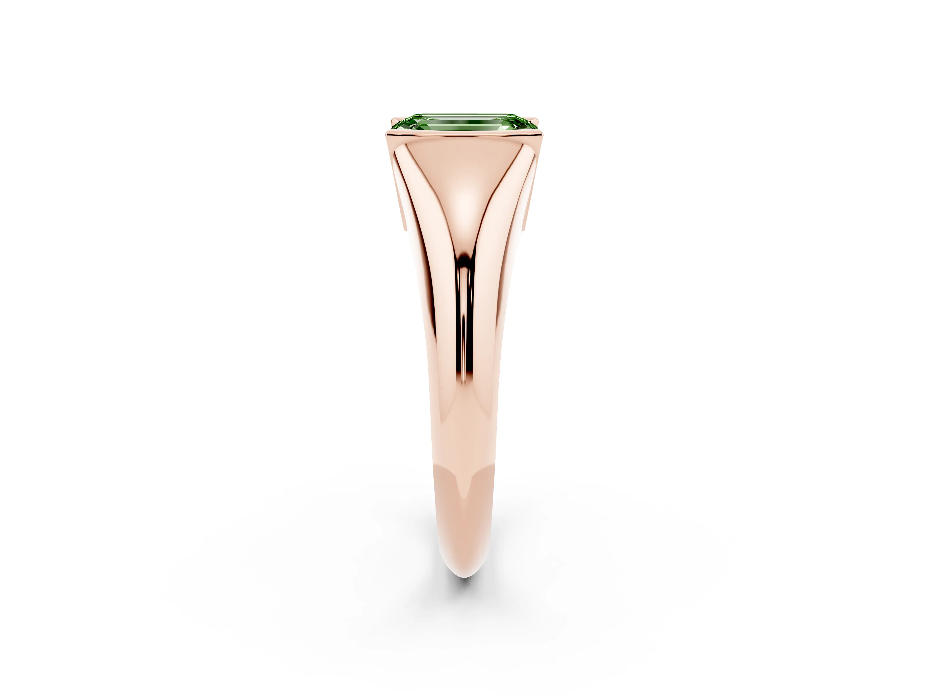 Fancy Green Emerald Cut Diamond Solitaire Tension Set Ring Set in Rose gold