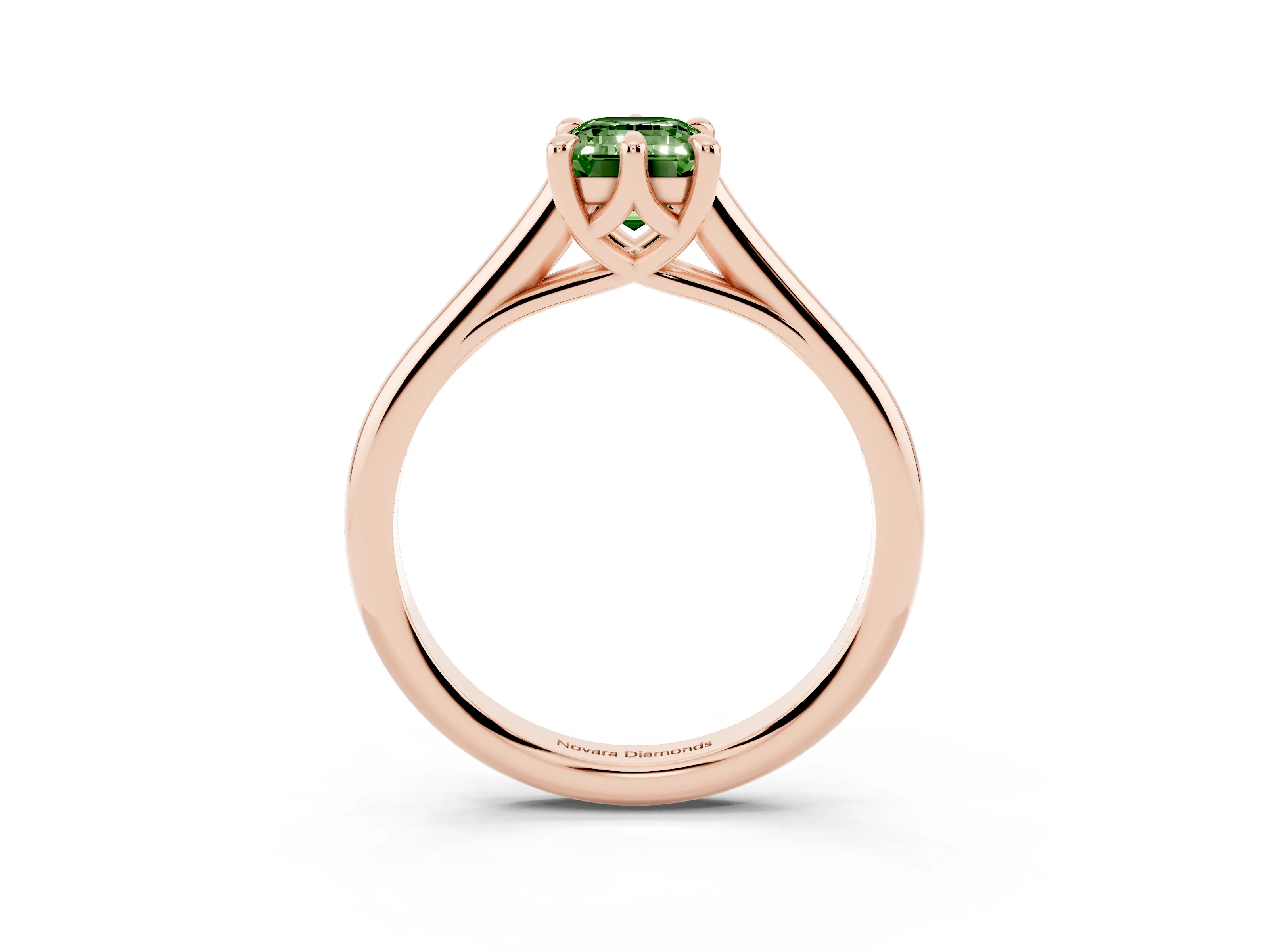 Fancy Green Emerald Cut Diamond Solitaire Engagement Ring Set in Rose gold with Prong Setting and Plain Classic Band